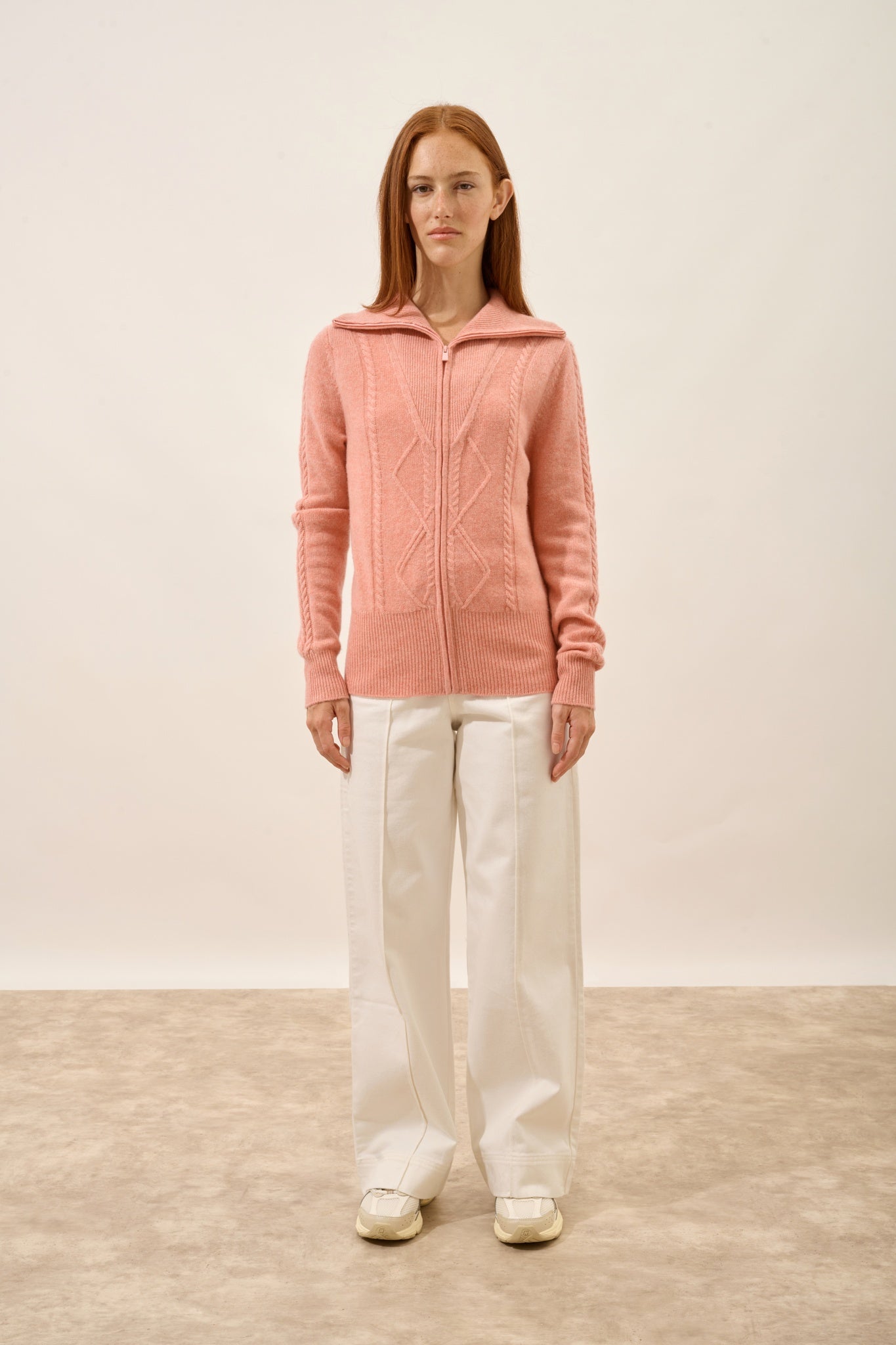 TALARA gilet zippé col camionneur 4 fils corail chiné