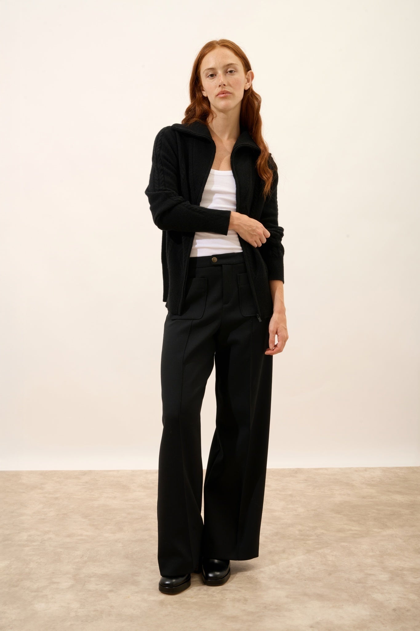 TALARA gilet zippé col camionneur 4 fils noir