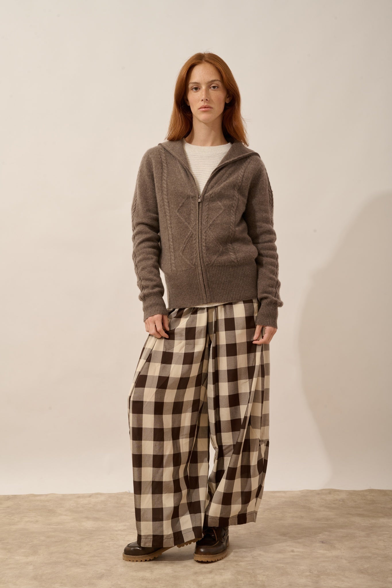 TALARA gilet zippé col camionneur 4 fils taupe chiné