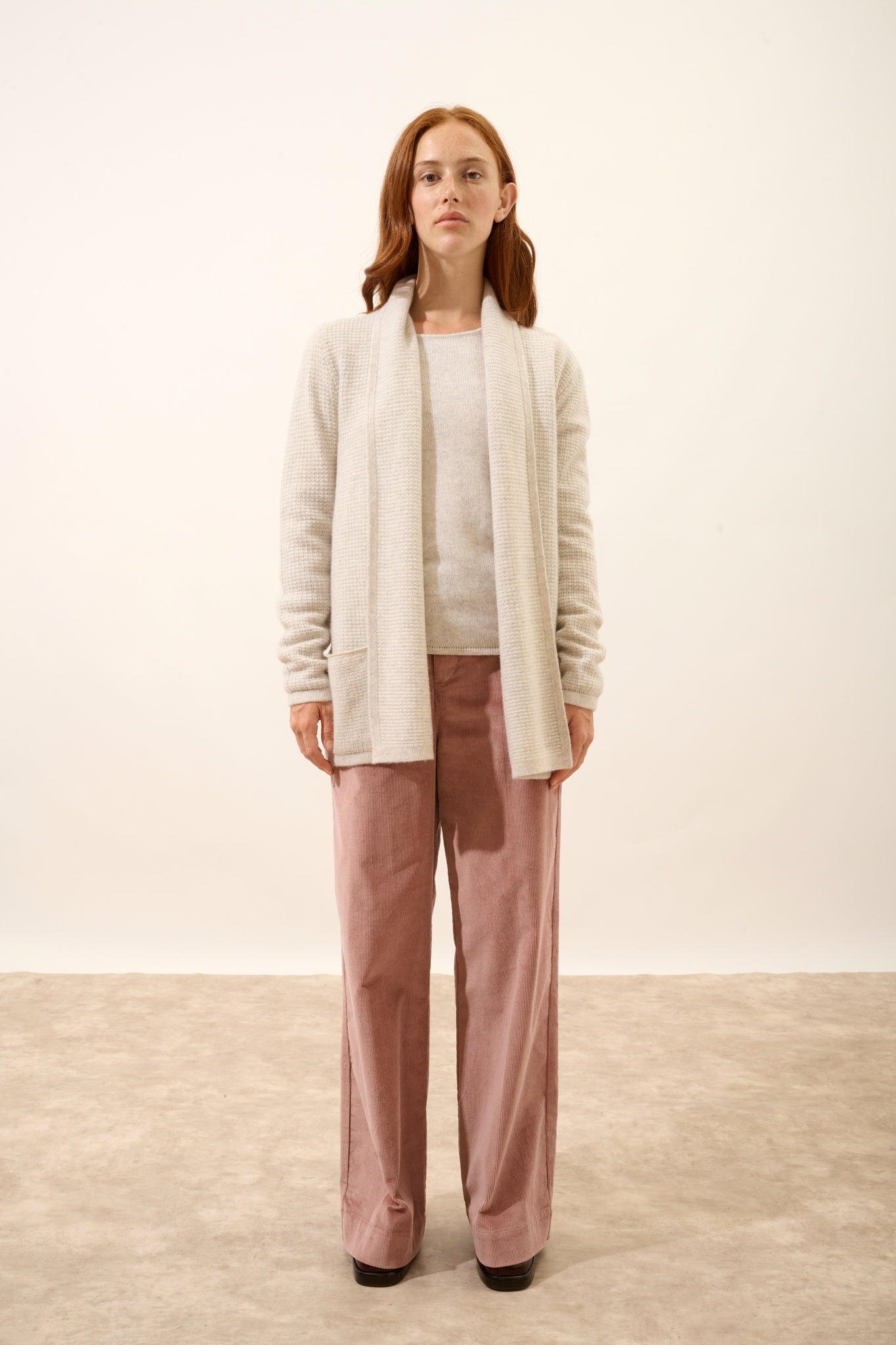 TARAPOTO veste col châle gris perle chiné