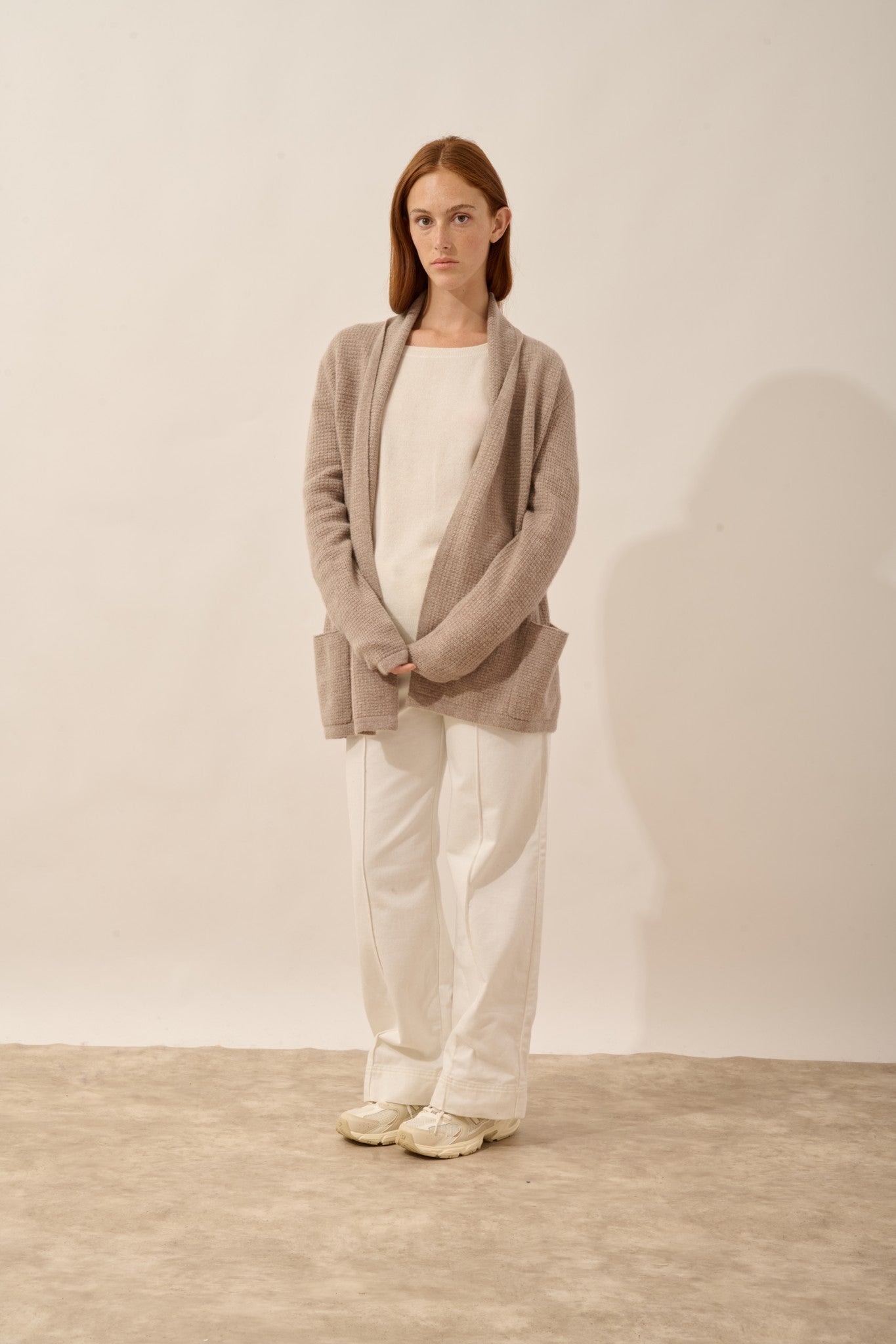 tarapoto veste col châle taupe clair chiné