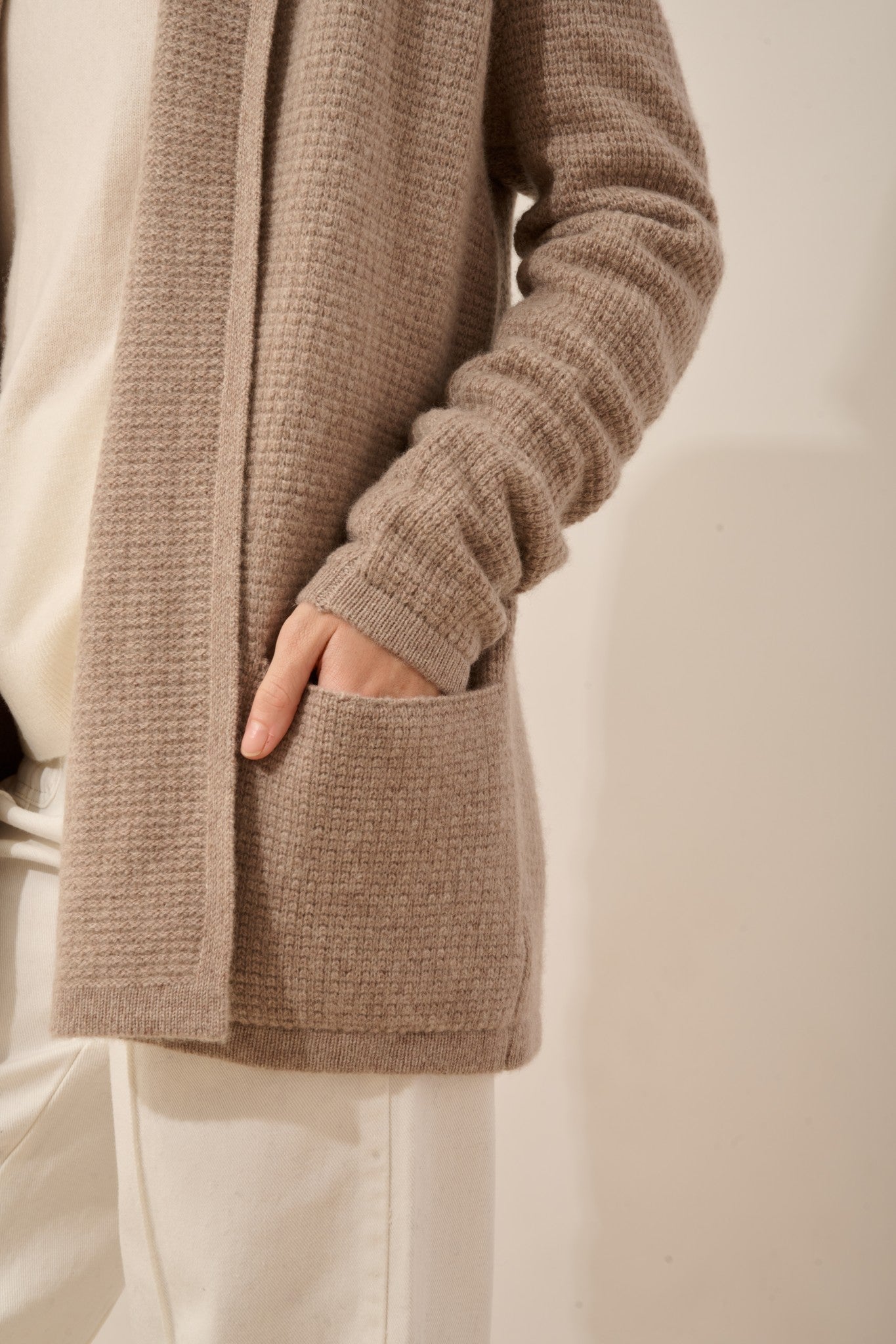 tarapoto veste col châle taupe clair chiné