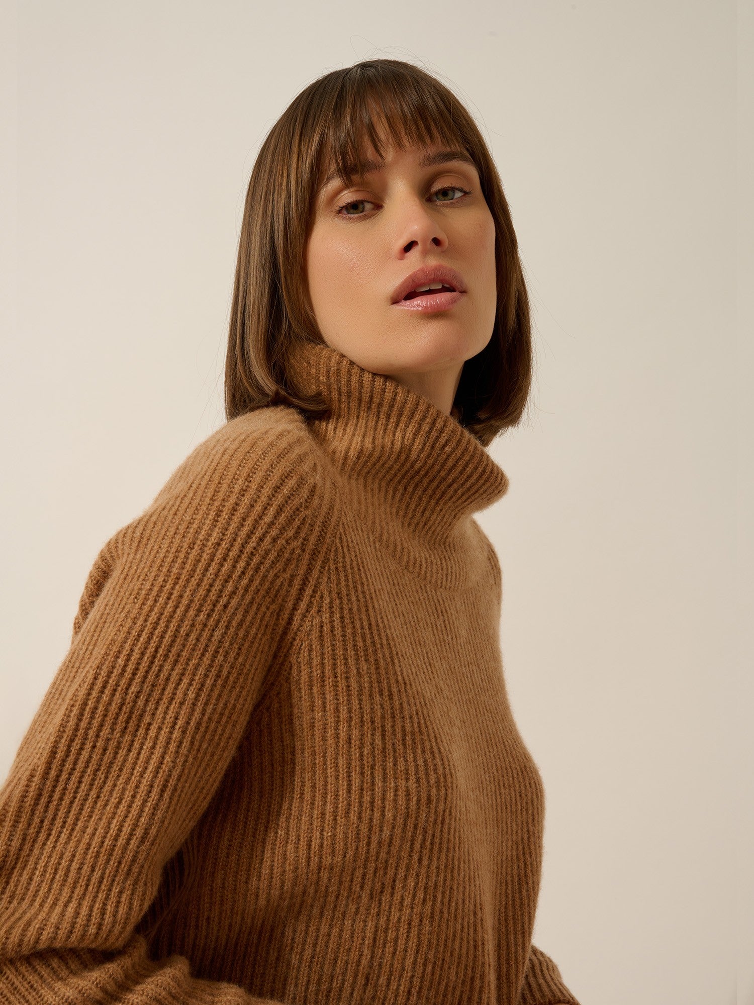 Taylor 4-ply hazelnut turtleneck sweater
