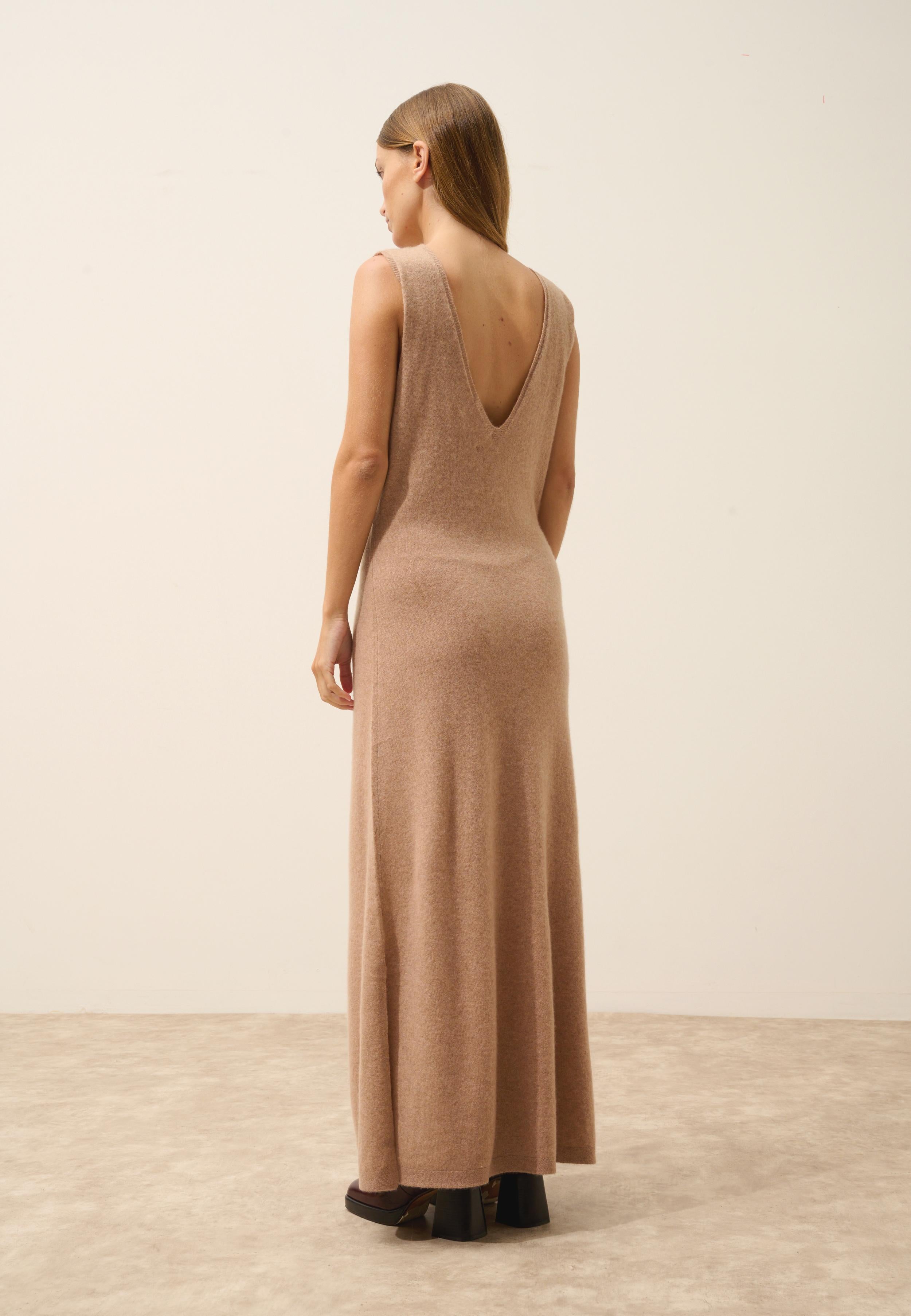 TESSA robe col v camel chiné