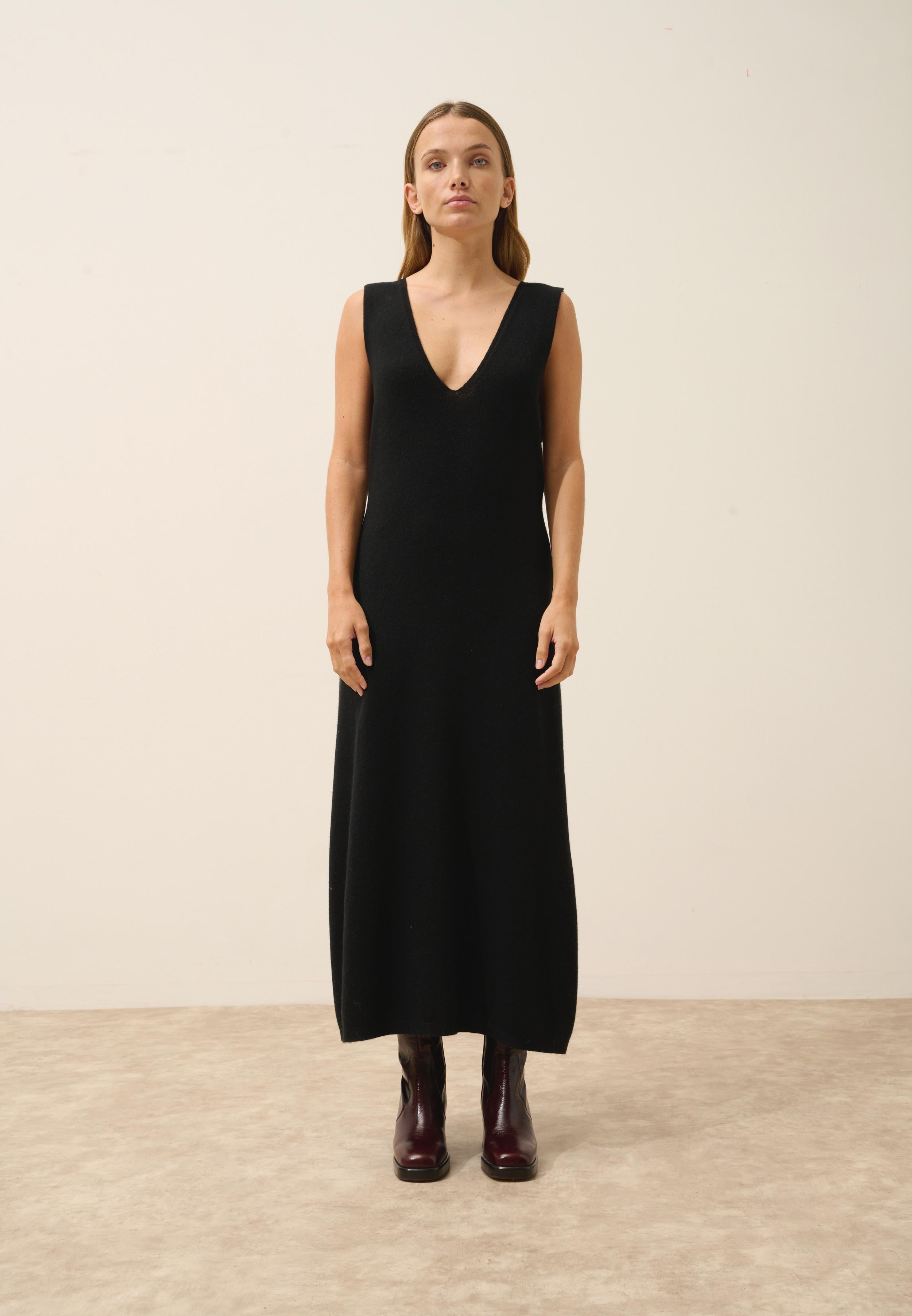 TESSA robe col v noir