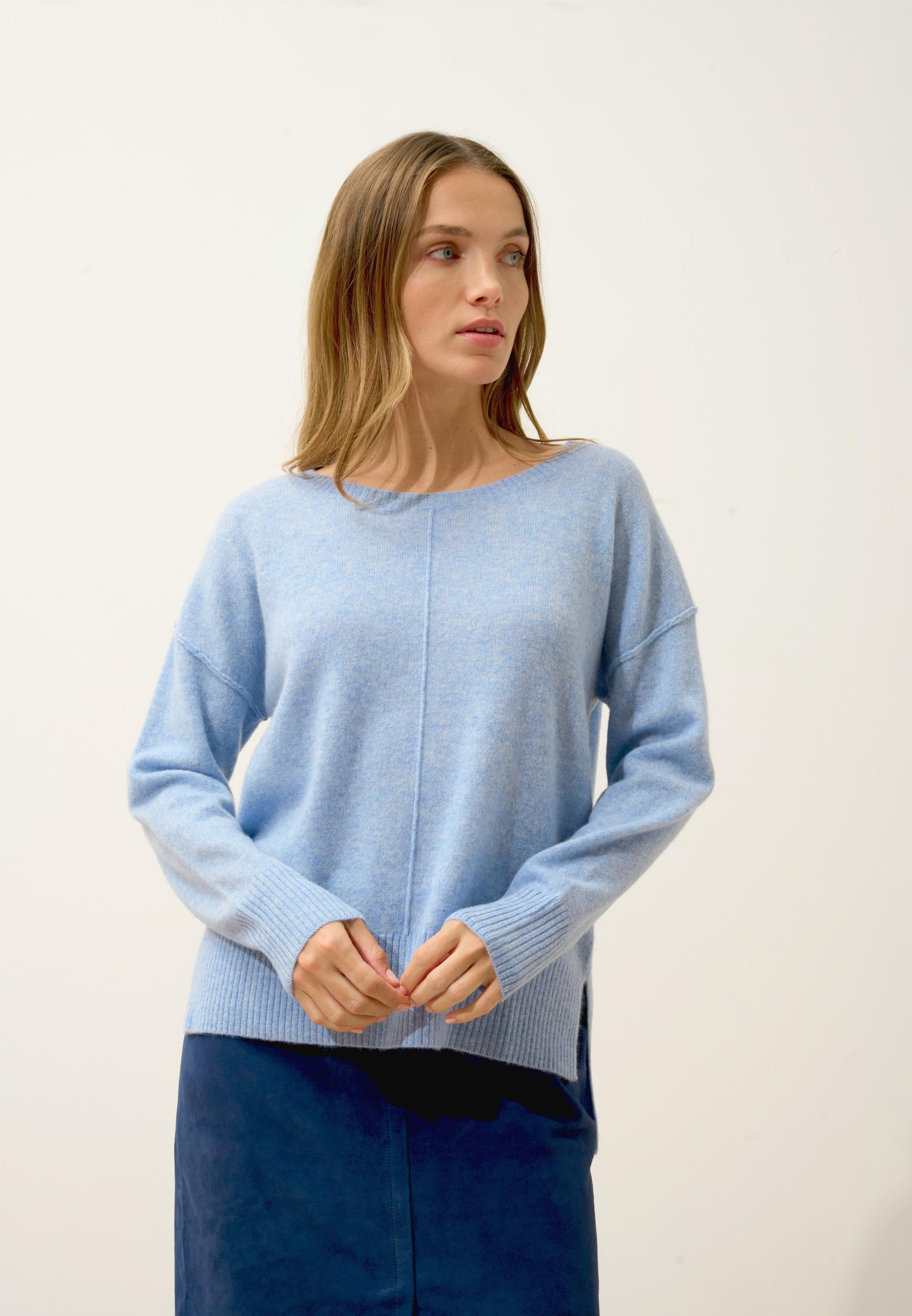 TESS pull col rond bleu ciel chiné