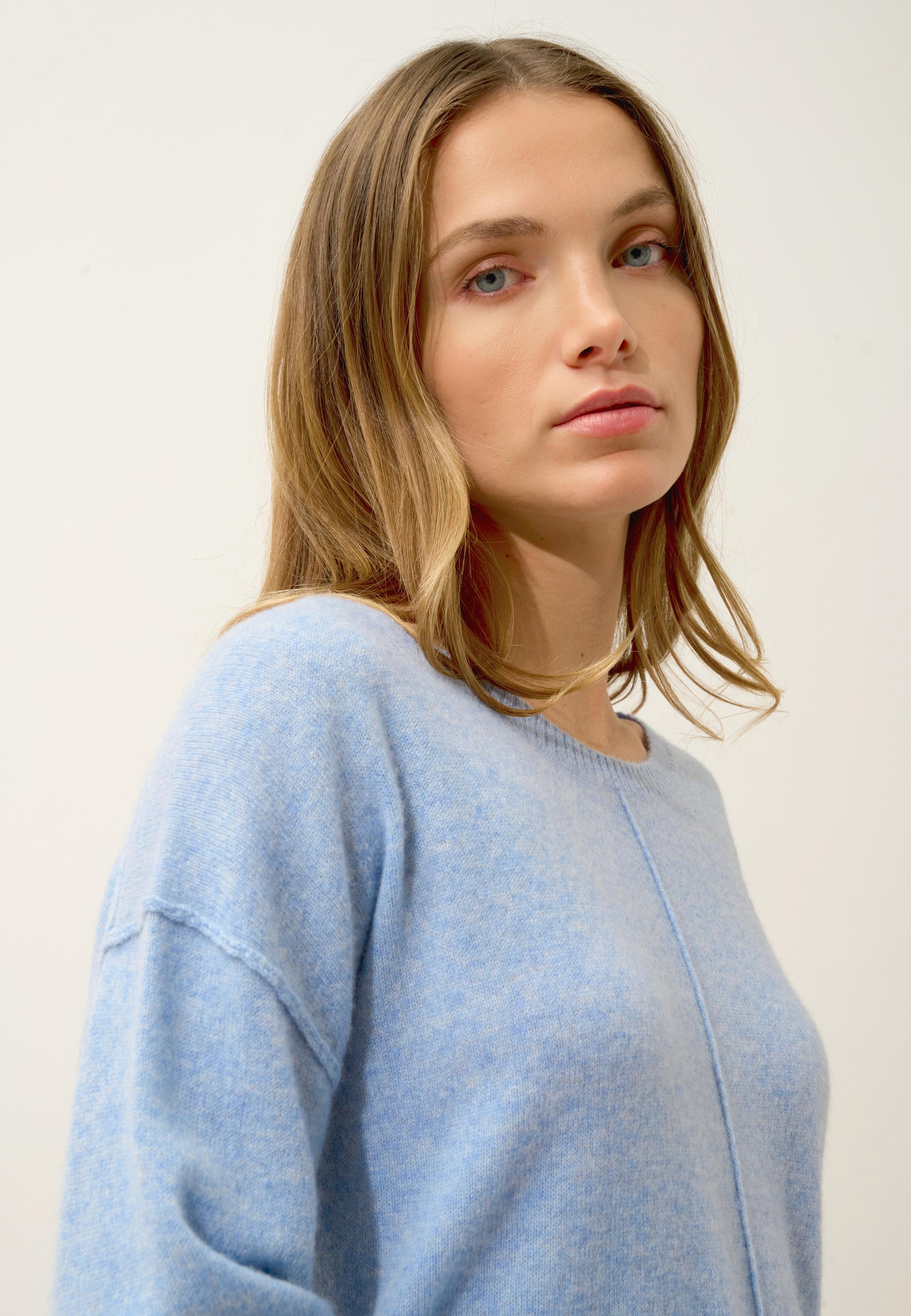 TESS pull col rond bleu ciel chiné