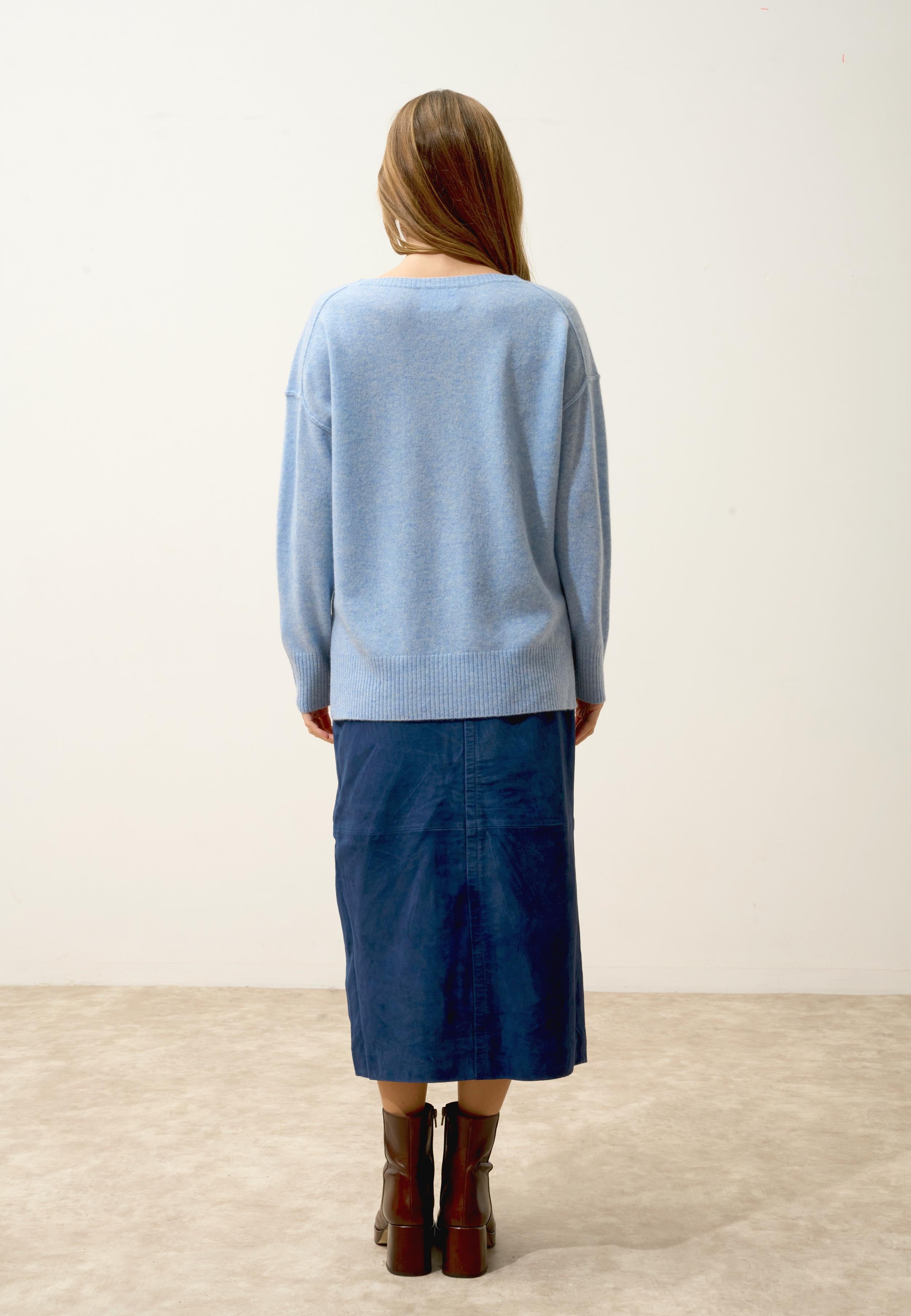 TESS pull col rond bleu ciel chiné