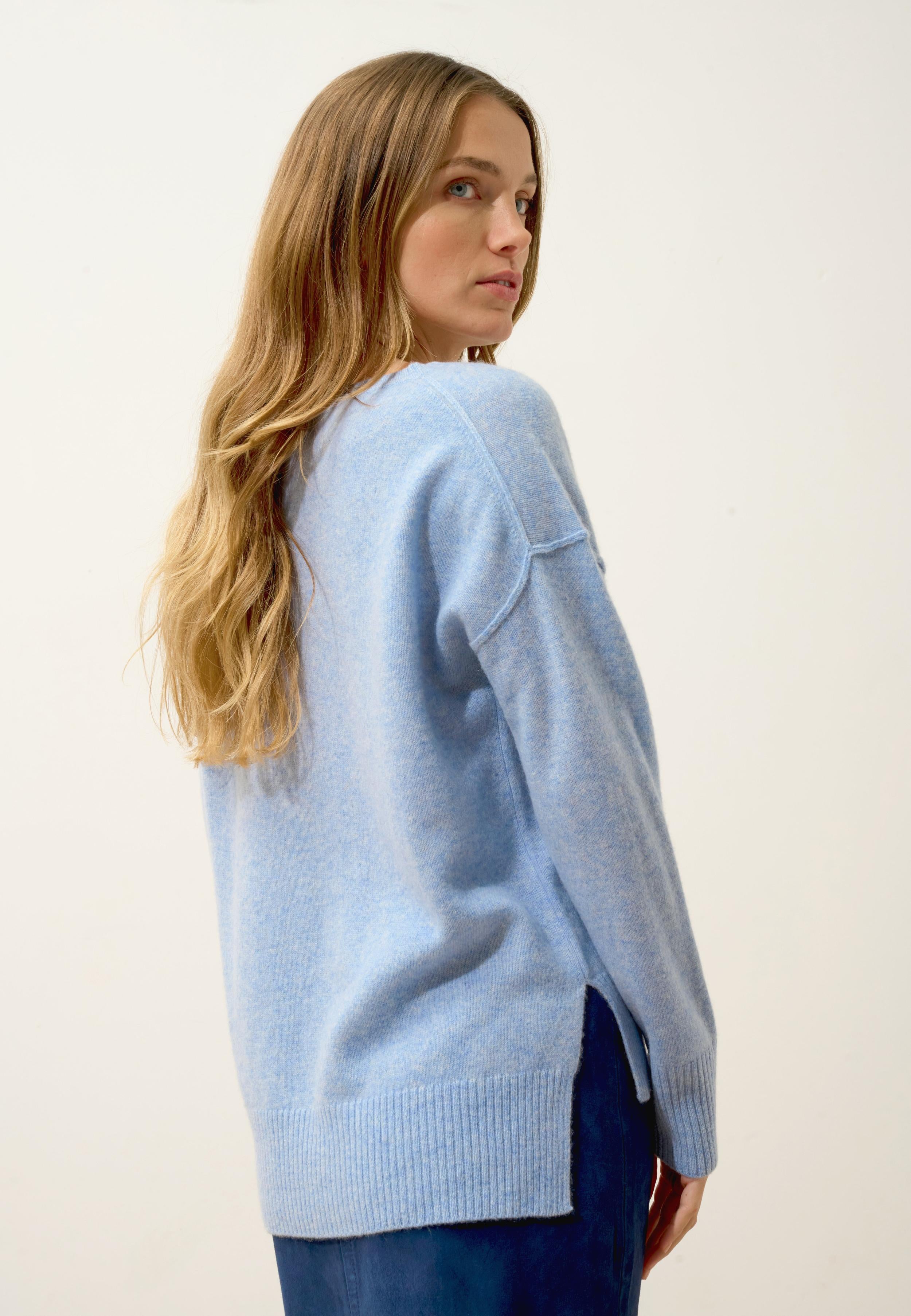 TESS pull col rond bleu ciel chiné