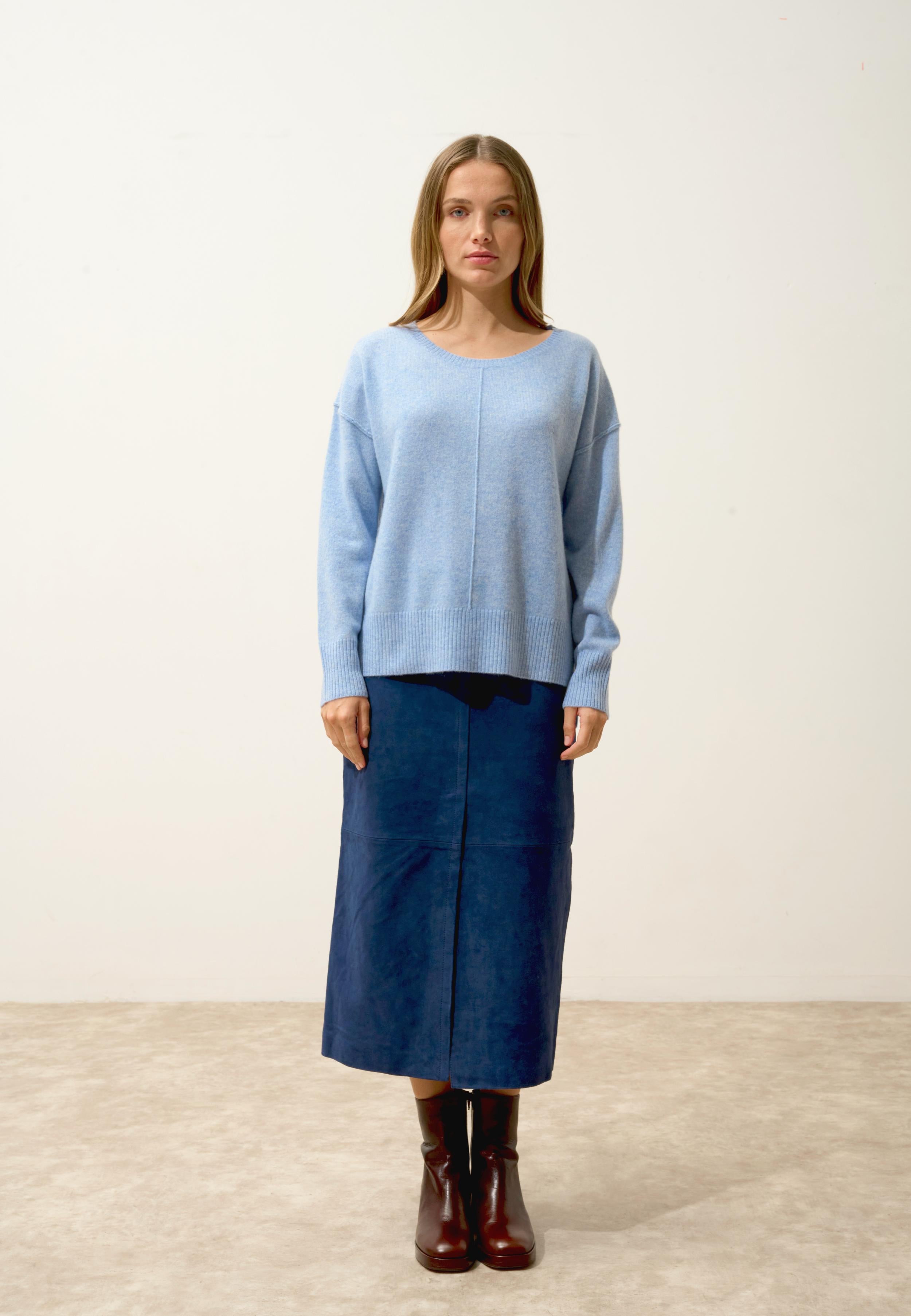 TESS pull col rond bleu ciel chiné