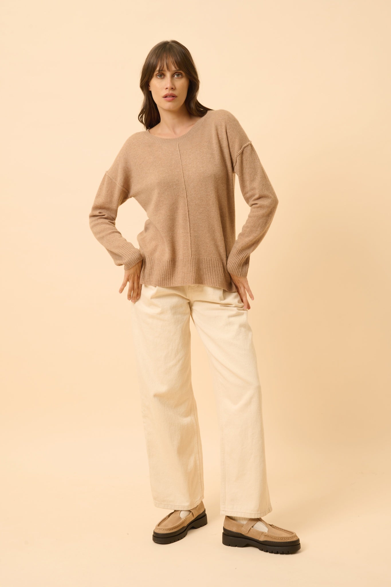 TESS pull col rond camel chiné