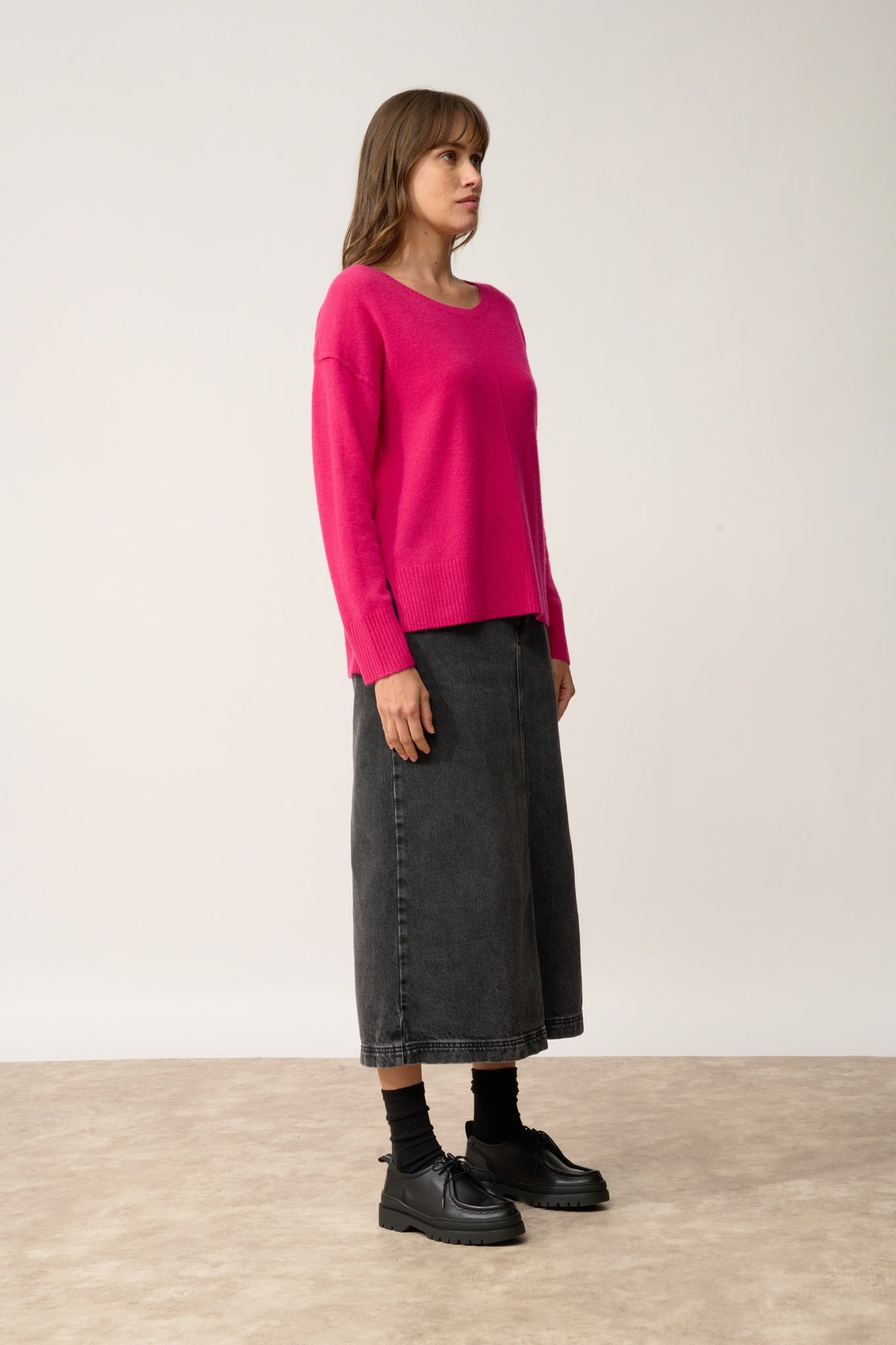 TESS pull col rond fuchsia