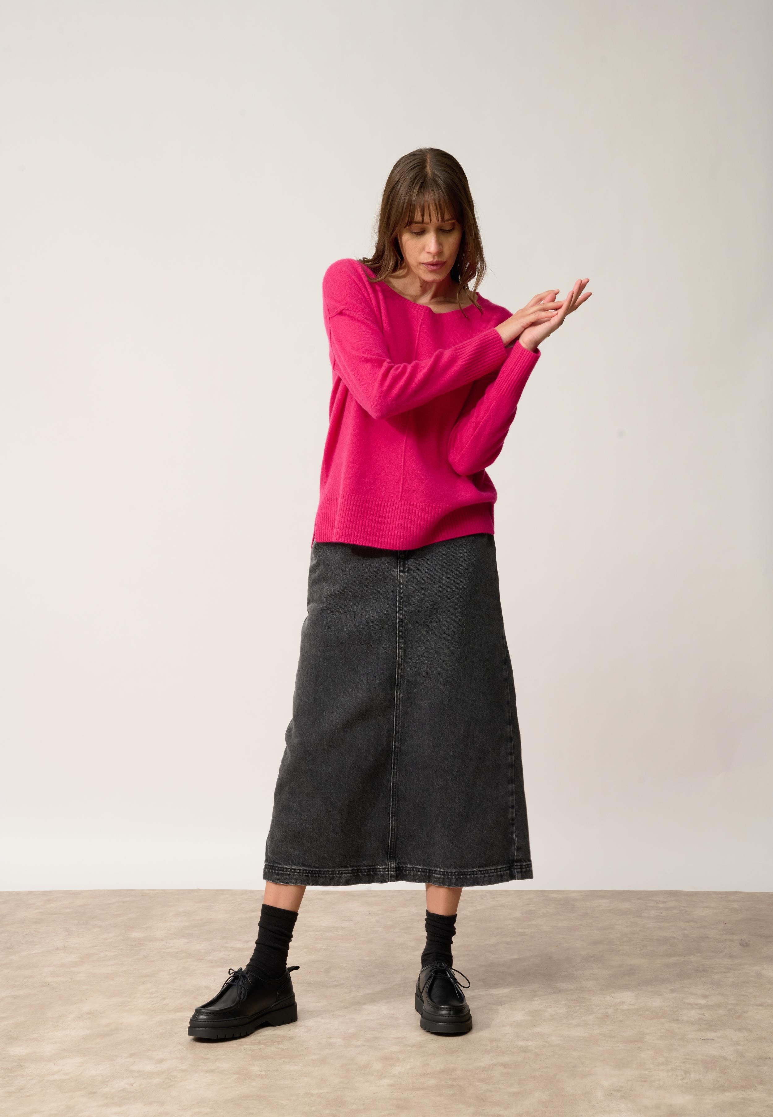 TESS pull col rond fuchsia