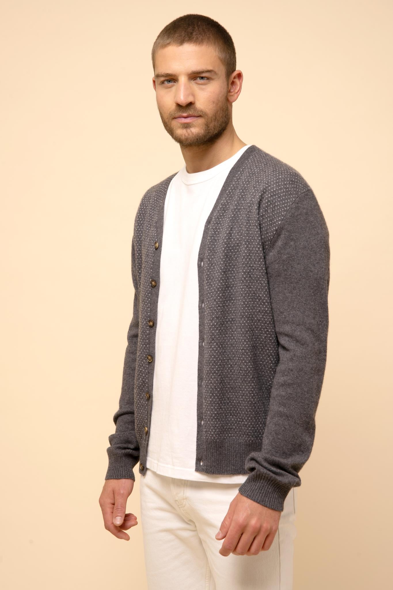 THEA cardigan col v anthracite chiné