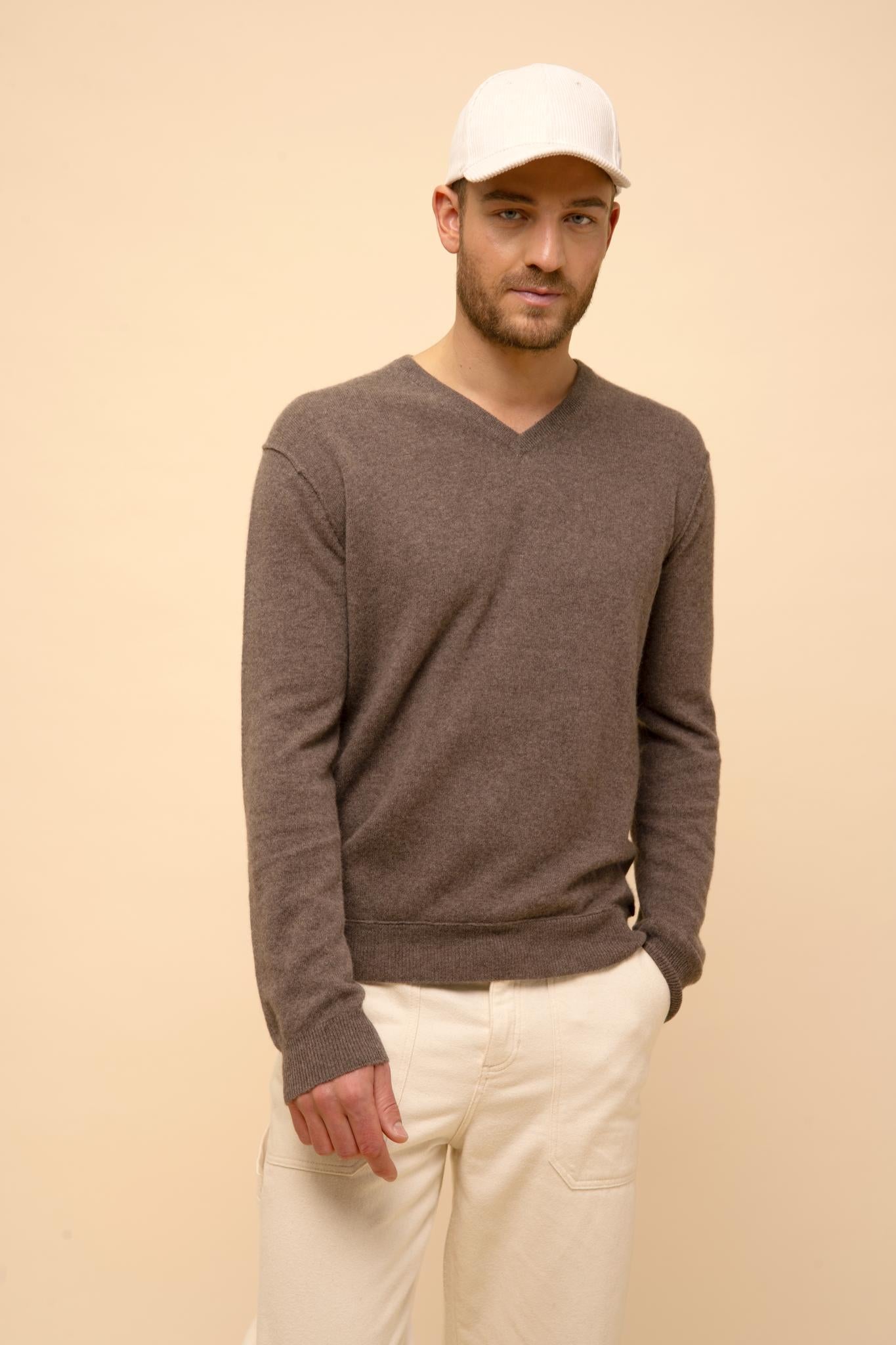 TOM pull col v taupe chiné