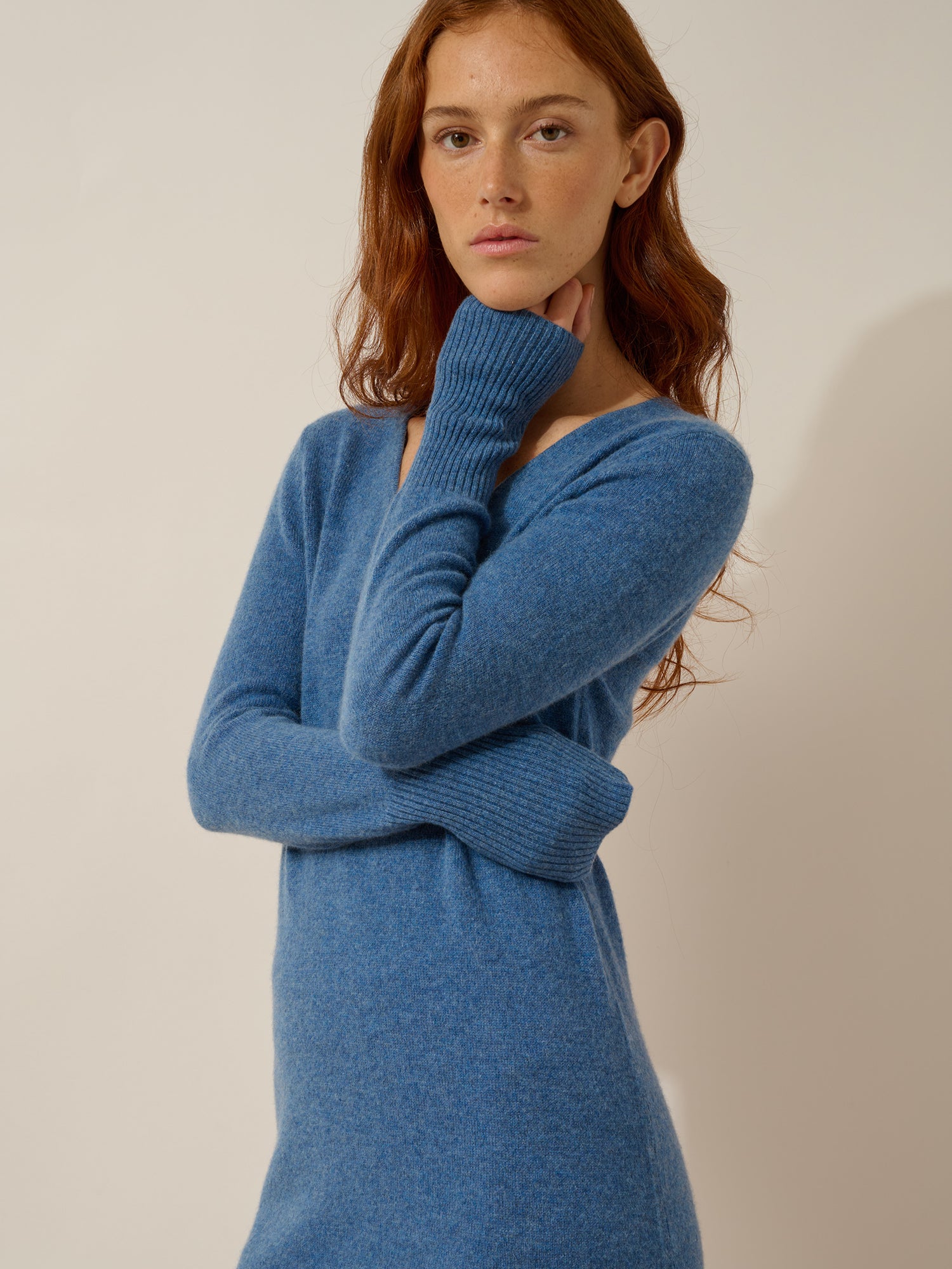 TRACY robe col v bleu denim