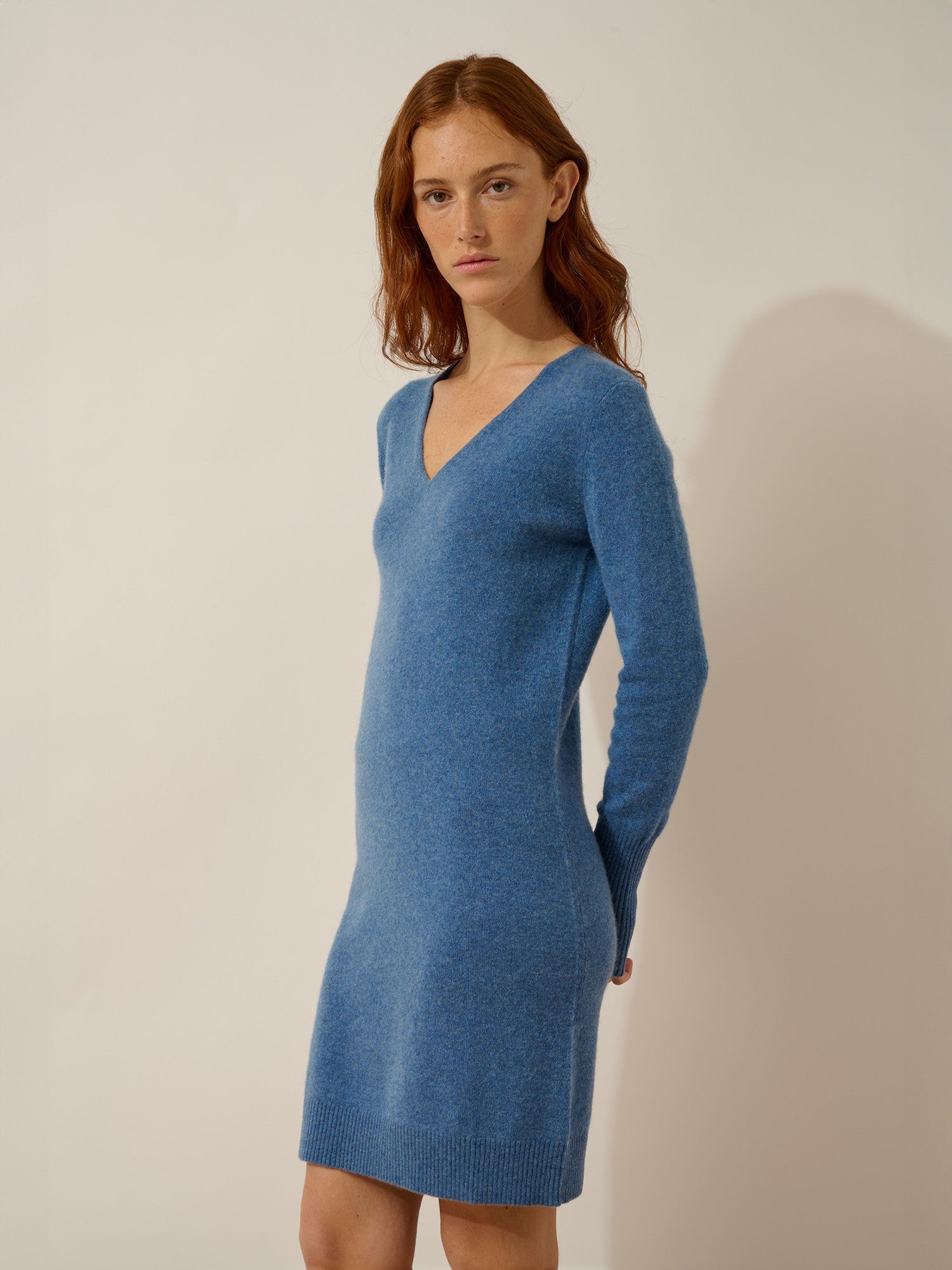 tracy blue denim V-neck dress