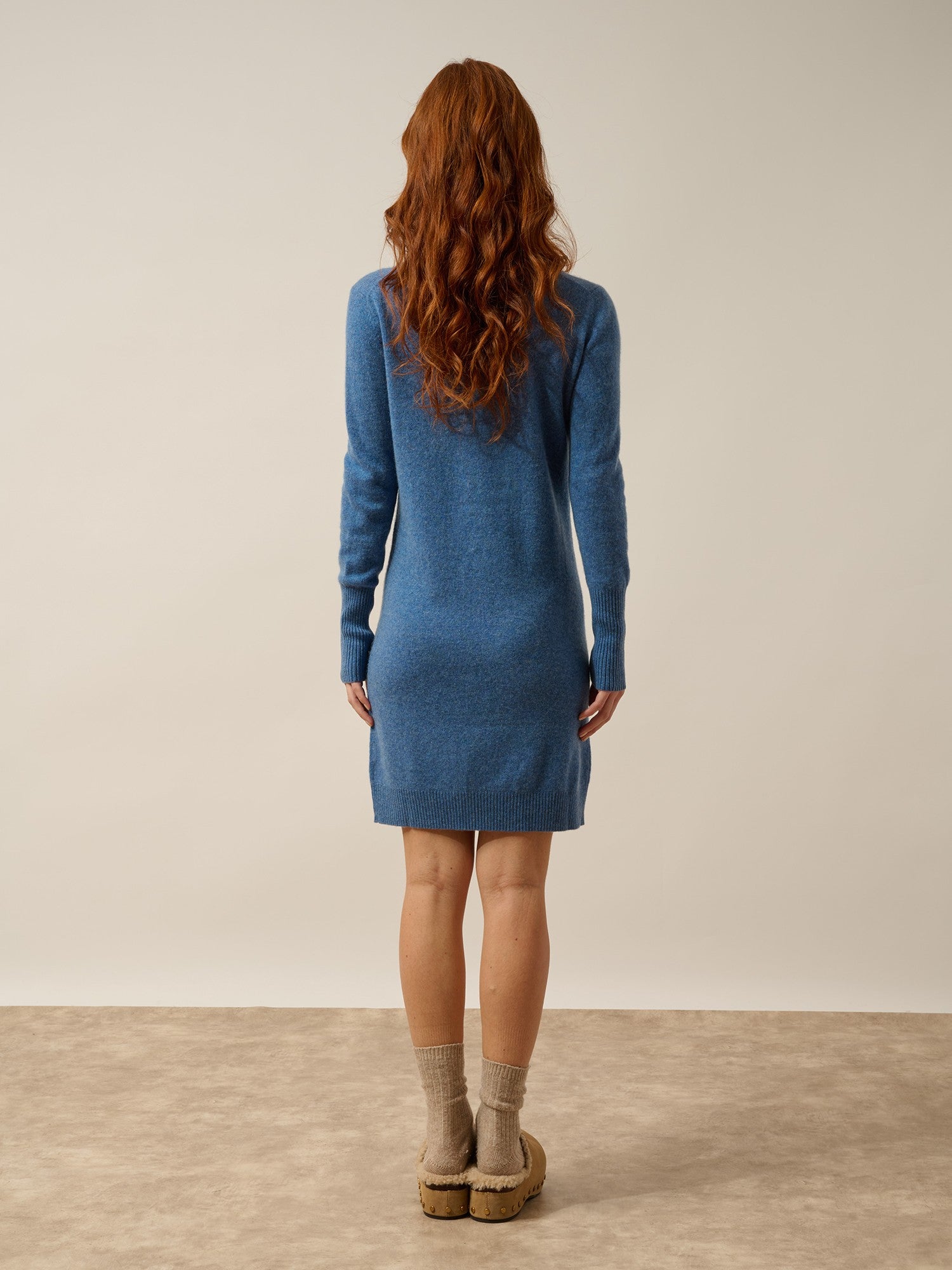 tracy robe col v bleu denim