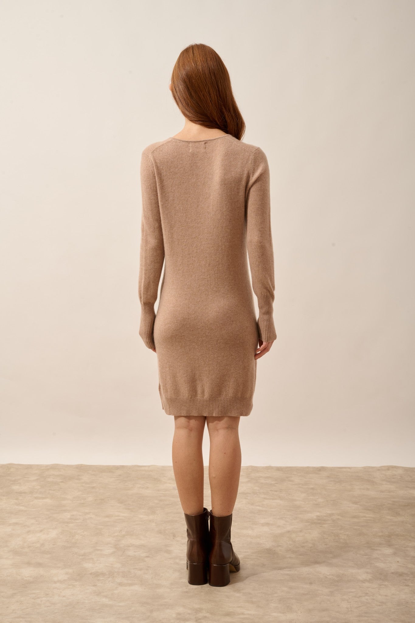 tracy robe col v camel chiné