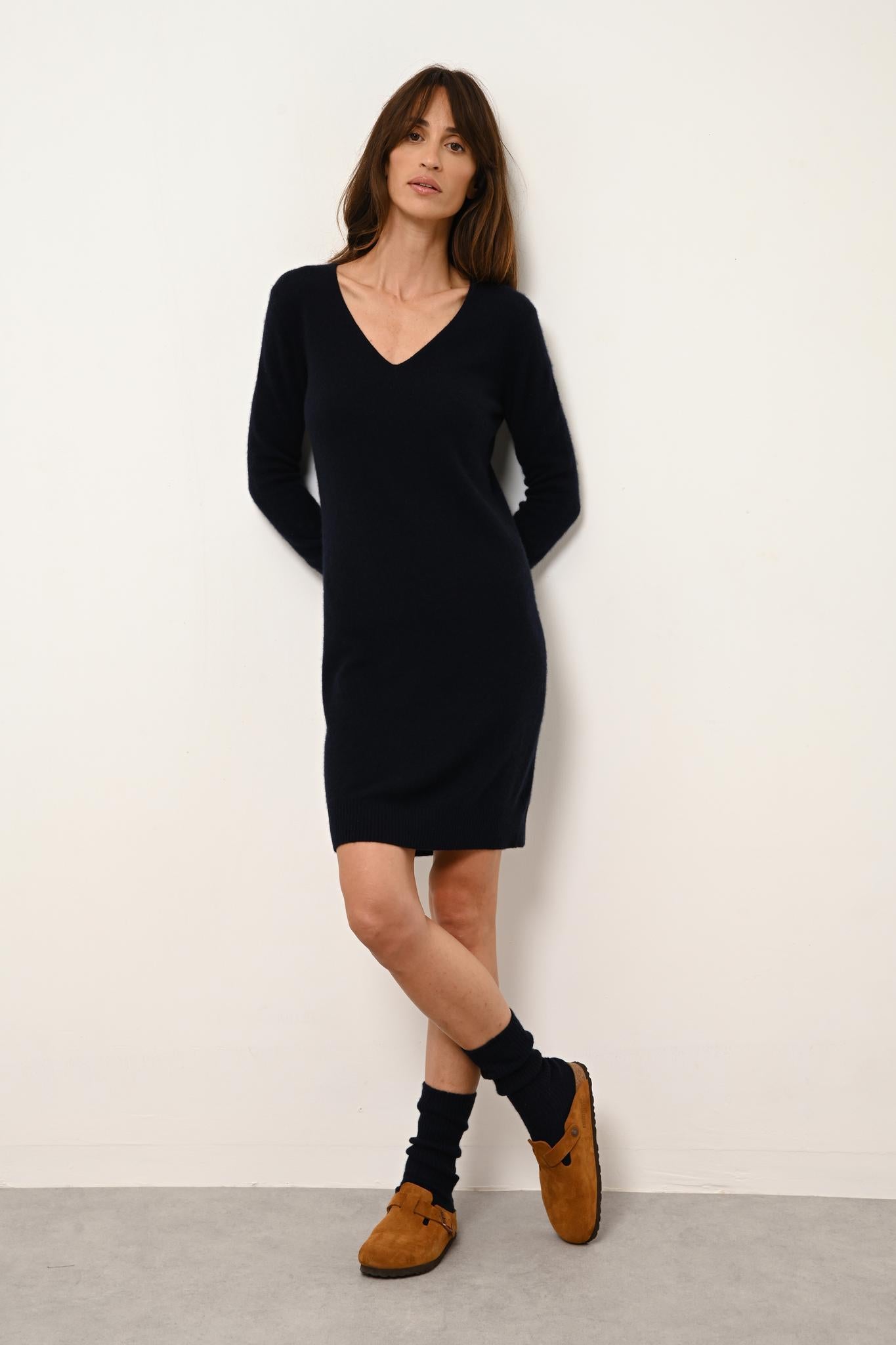 TRACY robe col v navy