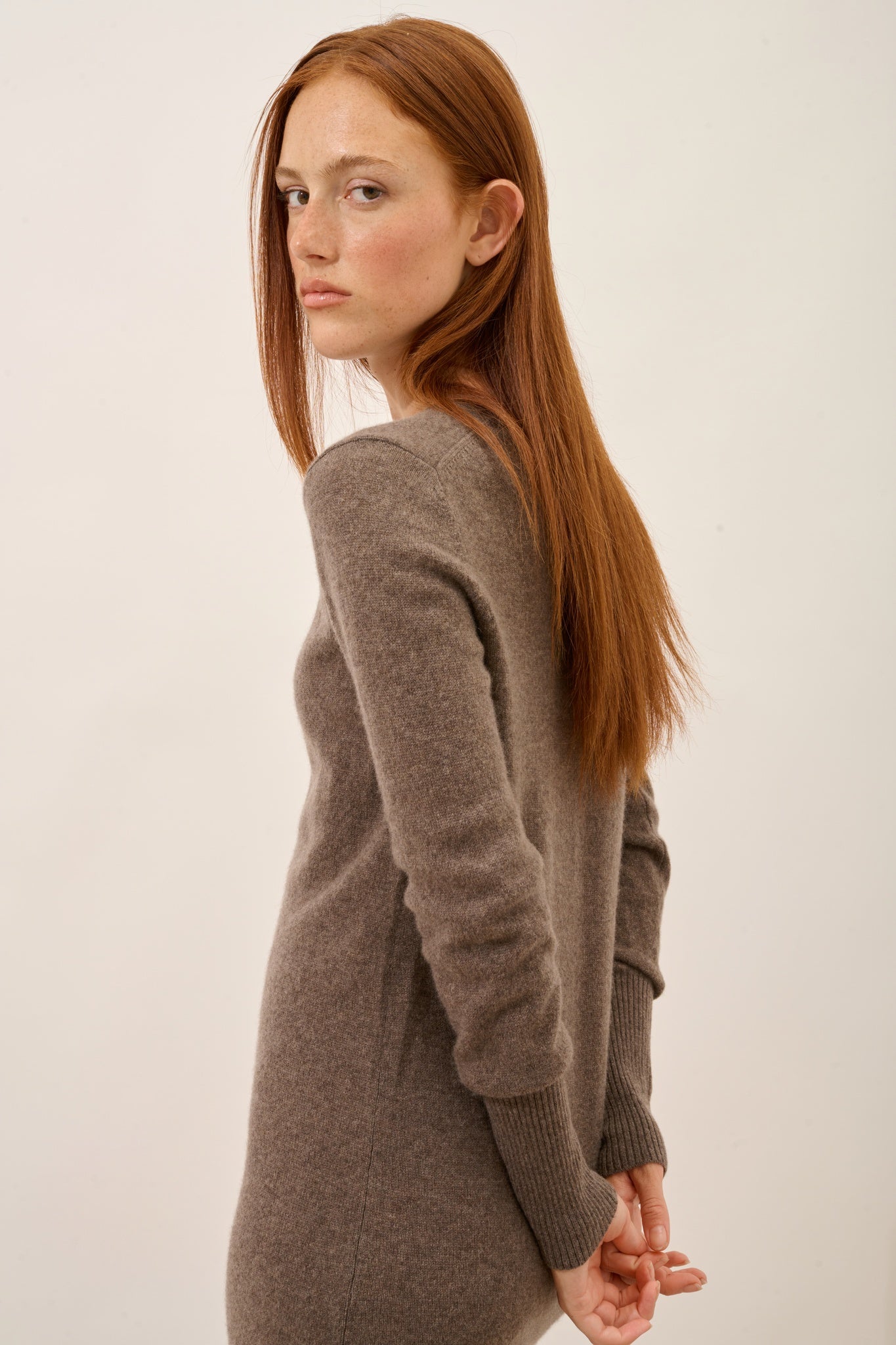 TRACY robe col v taupe chiné