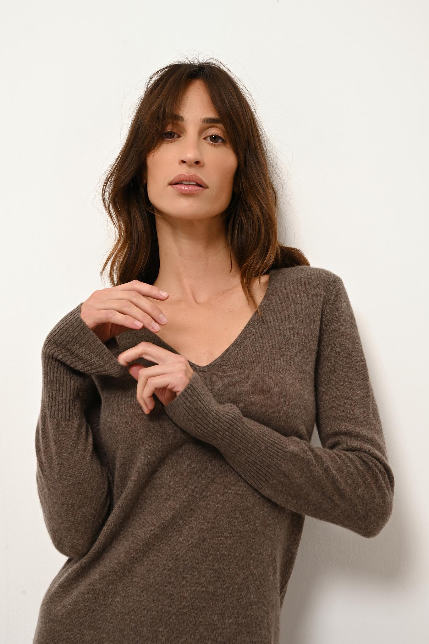 TRACY robe col v taupe chiné