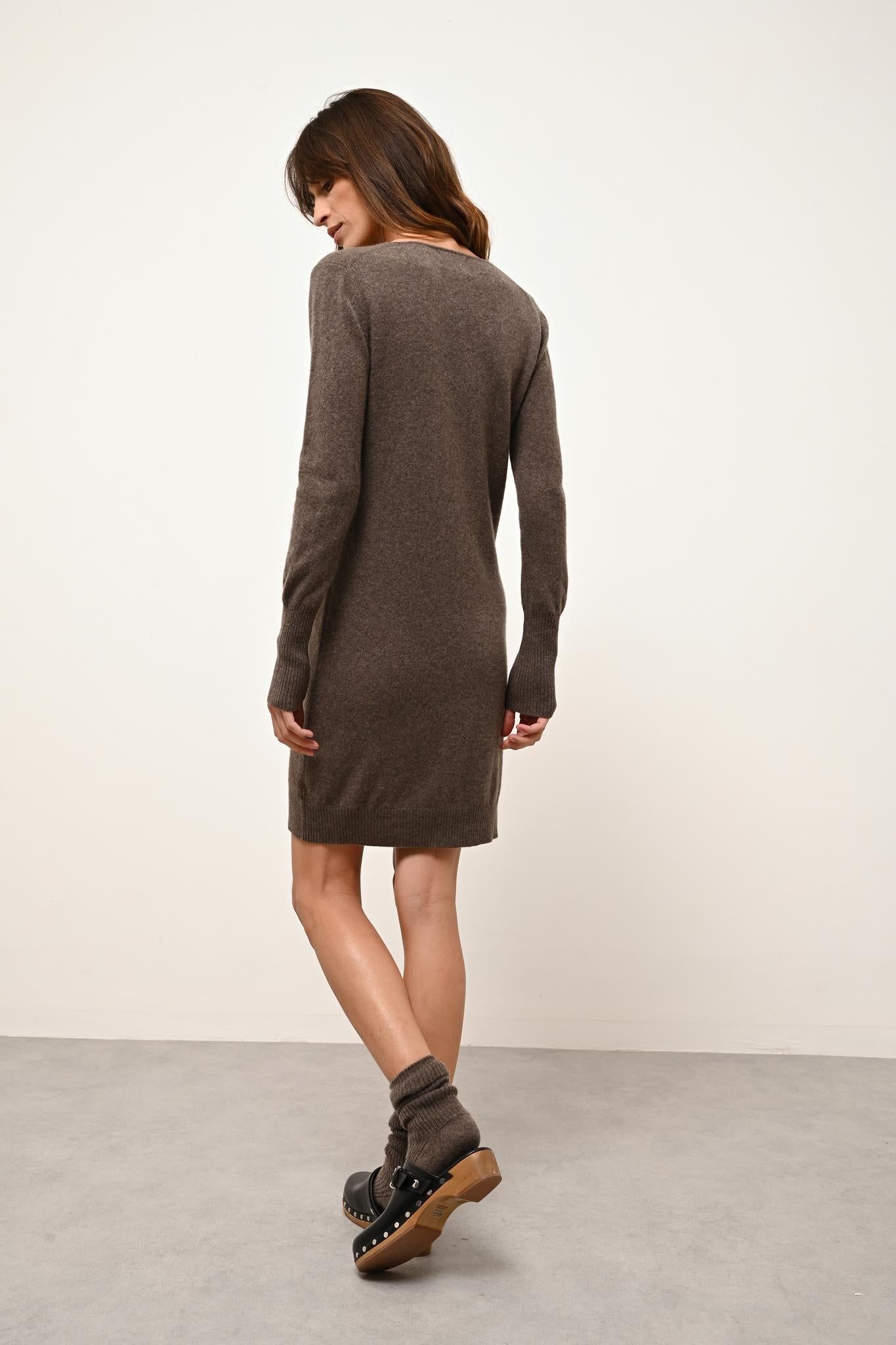 TRACY robe col v taupe chiné