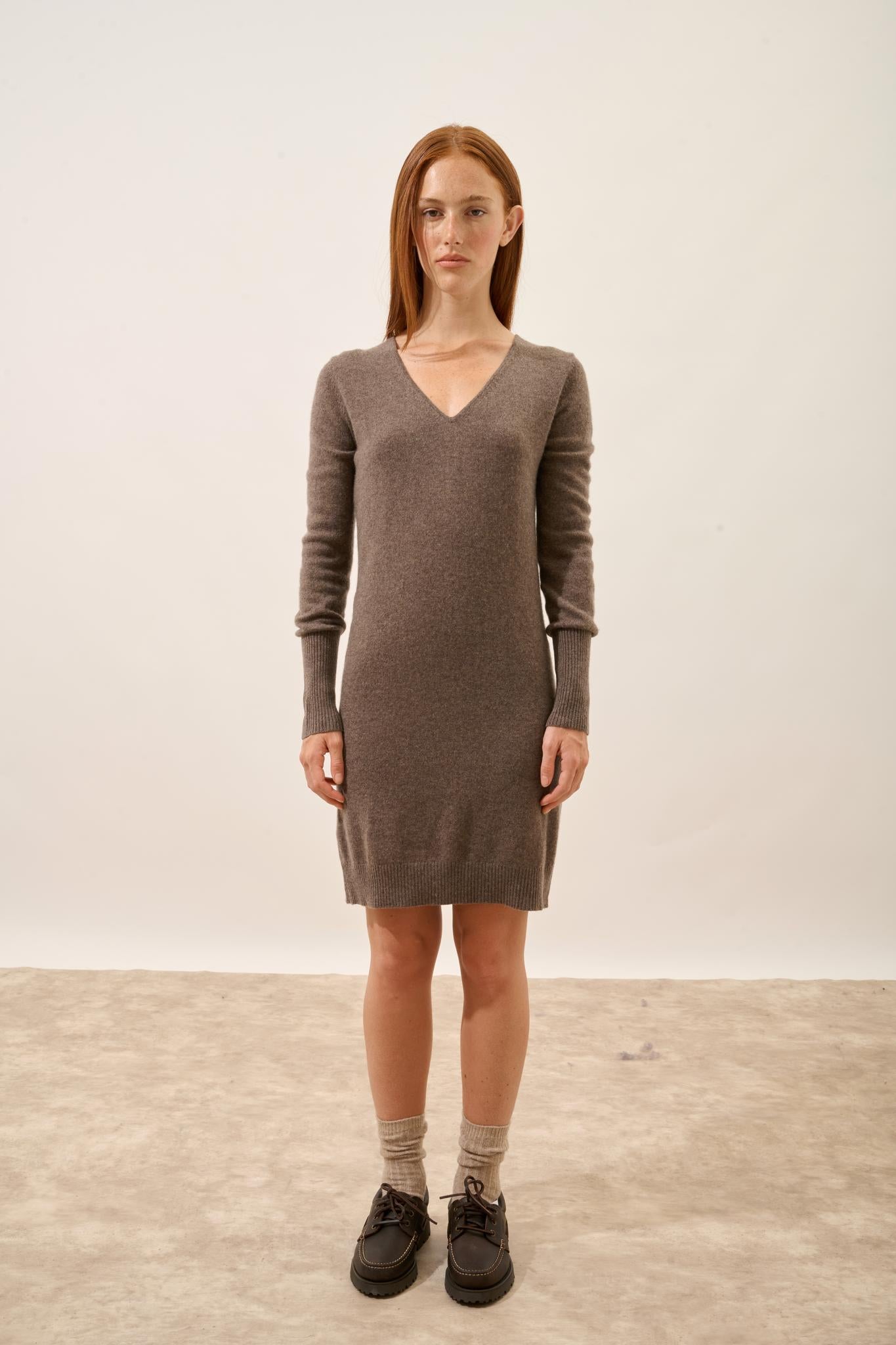 TRACY robe col v taupe chiné