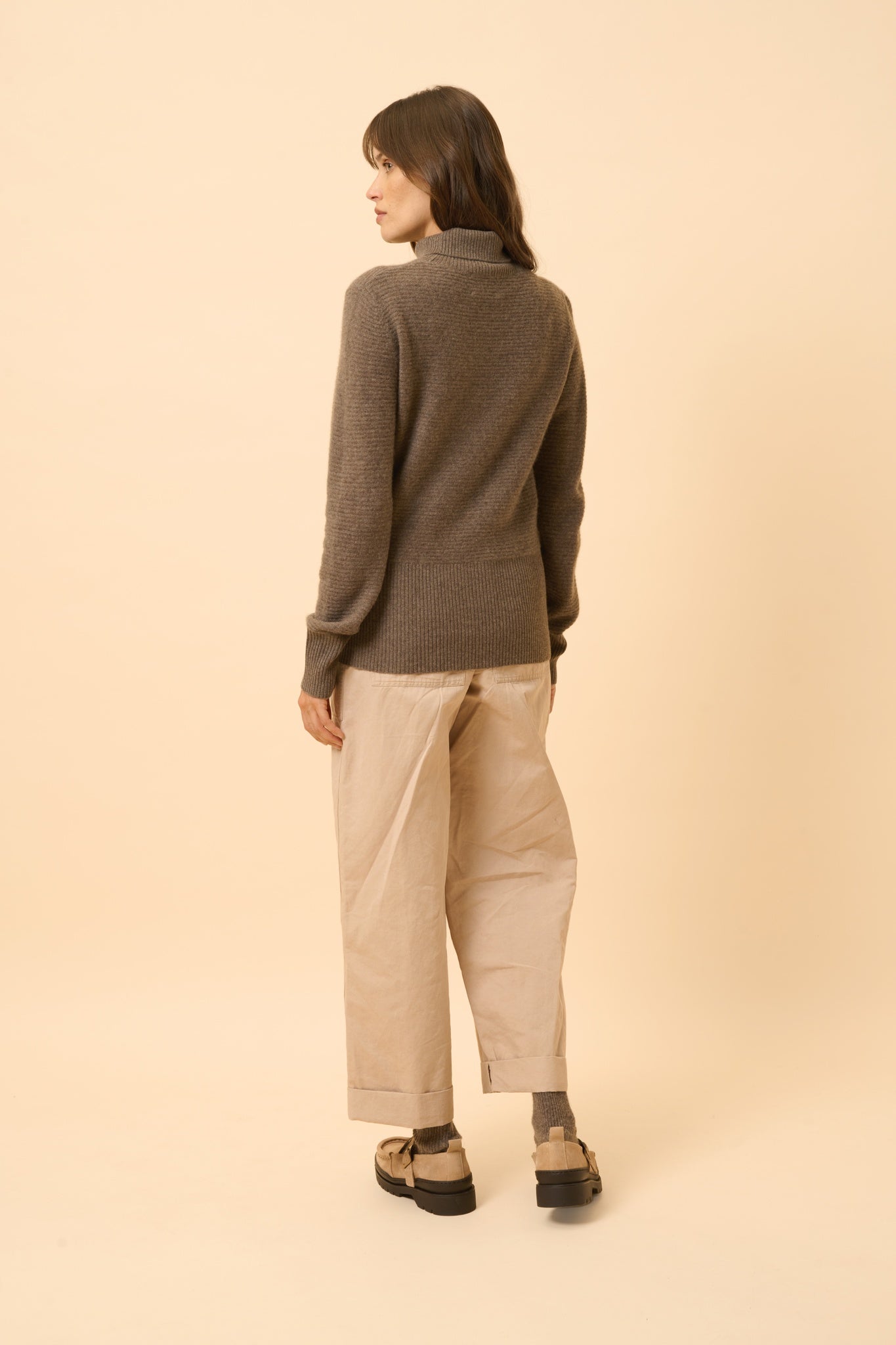 UDNY taupe mottled turtleneck sweater