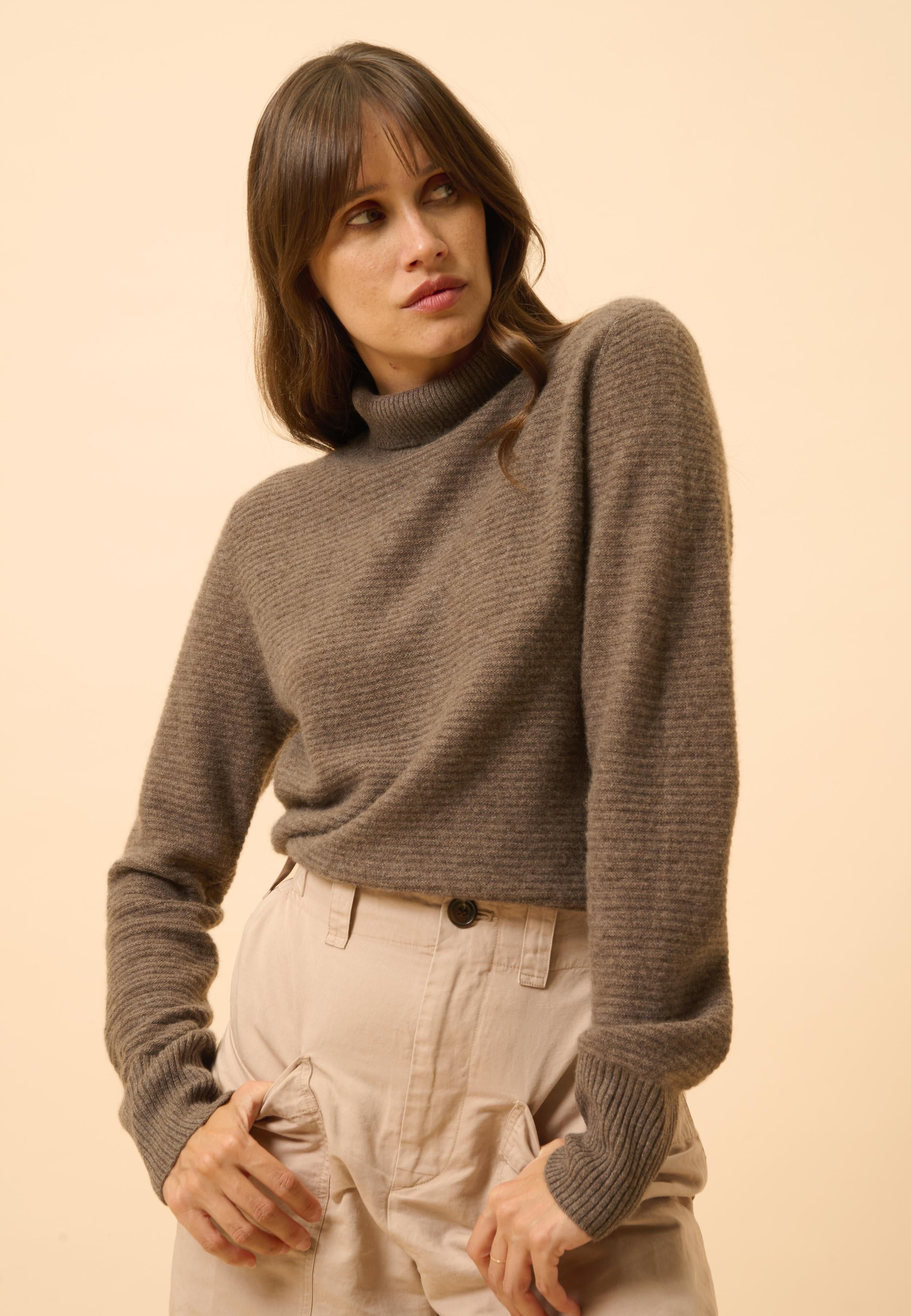 UDNY pull col roulé taupe chiné