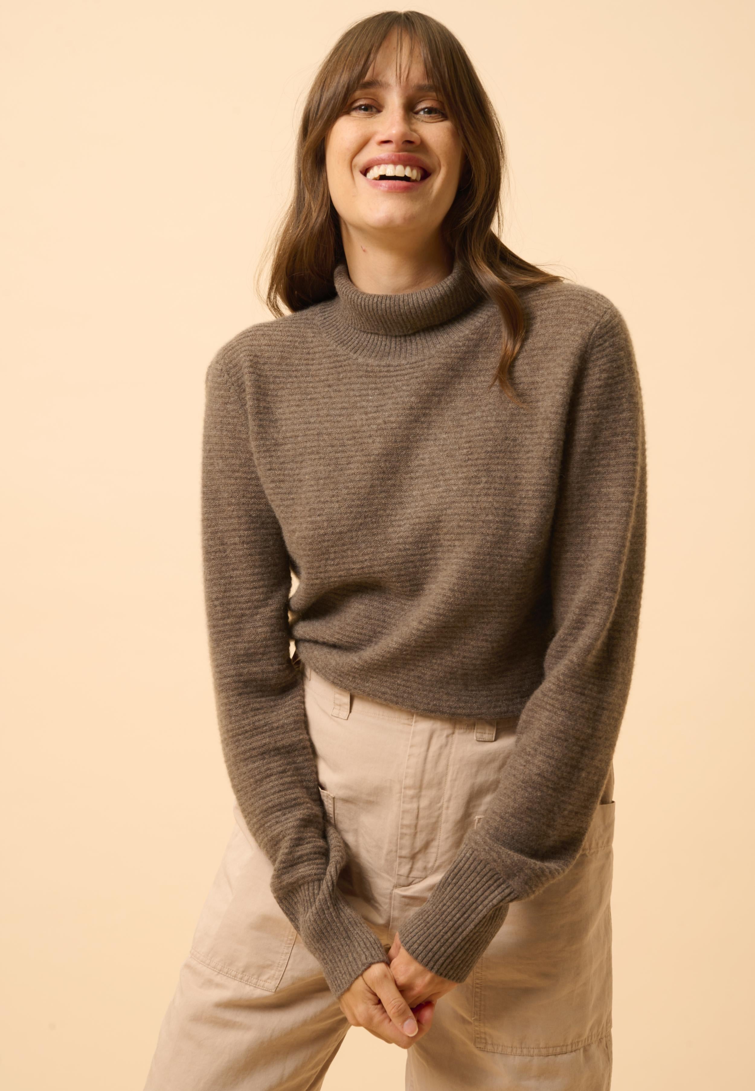 UDNY pull col roulé taupe chiné