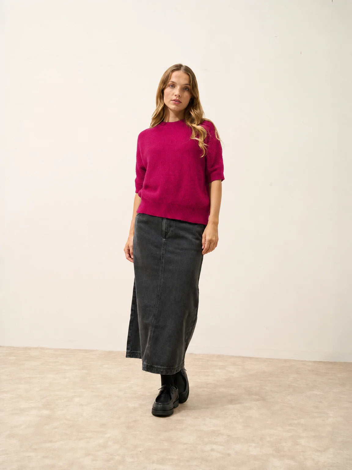 ÉRINA T-Shirt Col Bateau Chauve Souris 4 Fils Fuchsia