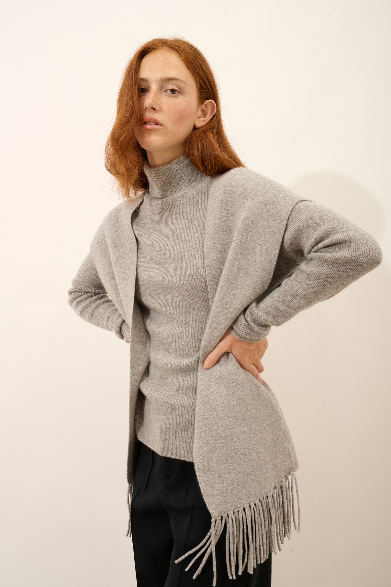 victoire gilet sans manches avec franges nuage chiné 100% cachemire