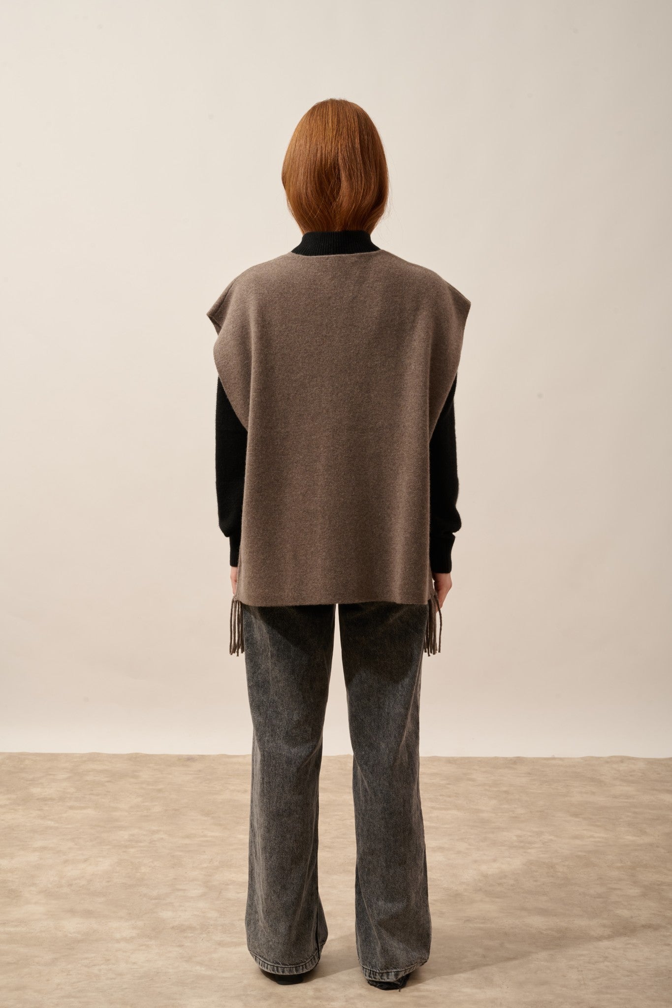 victoire gilet sans manches avec franges taupe chiné