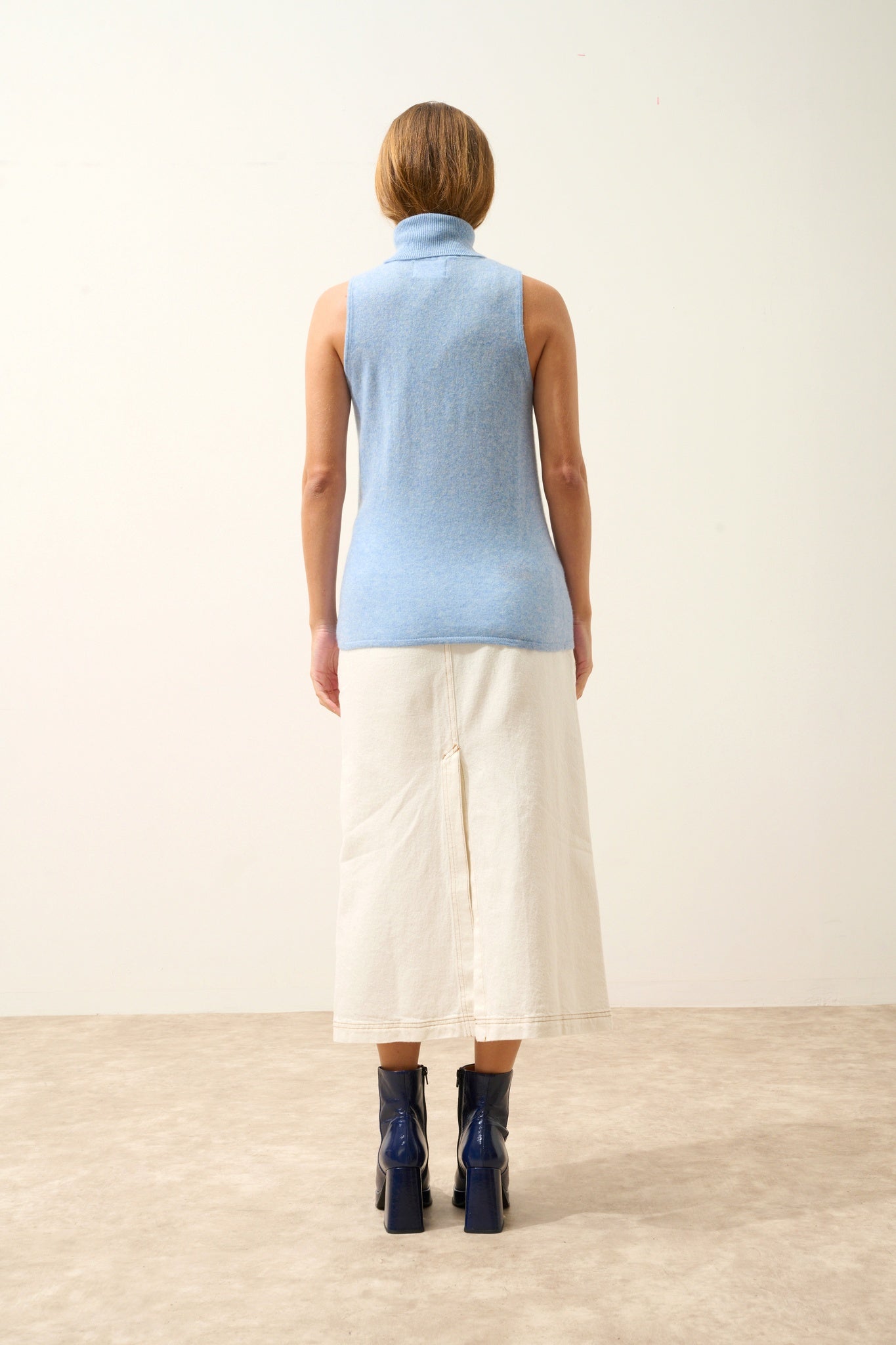 VIOLET pull col roulé bleu ciel chiné