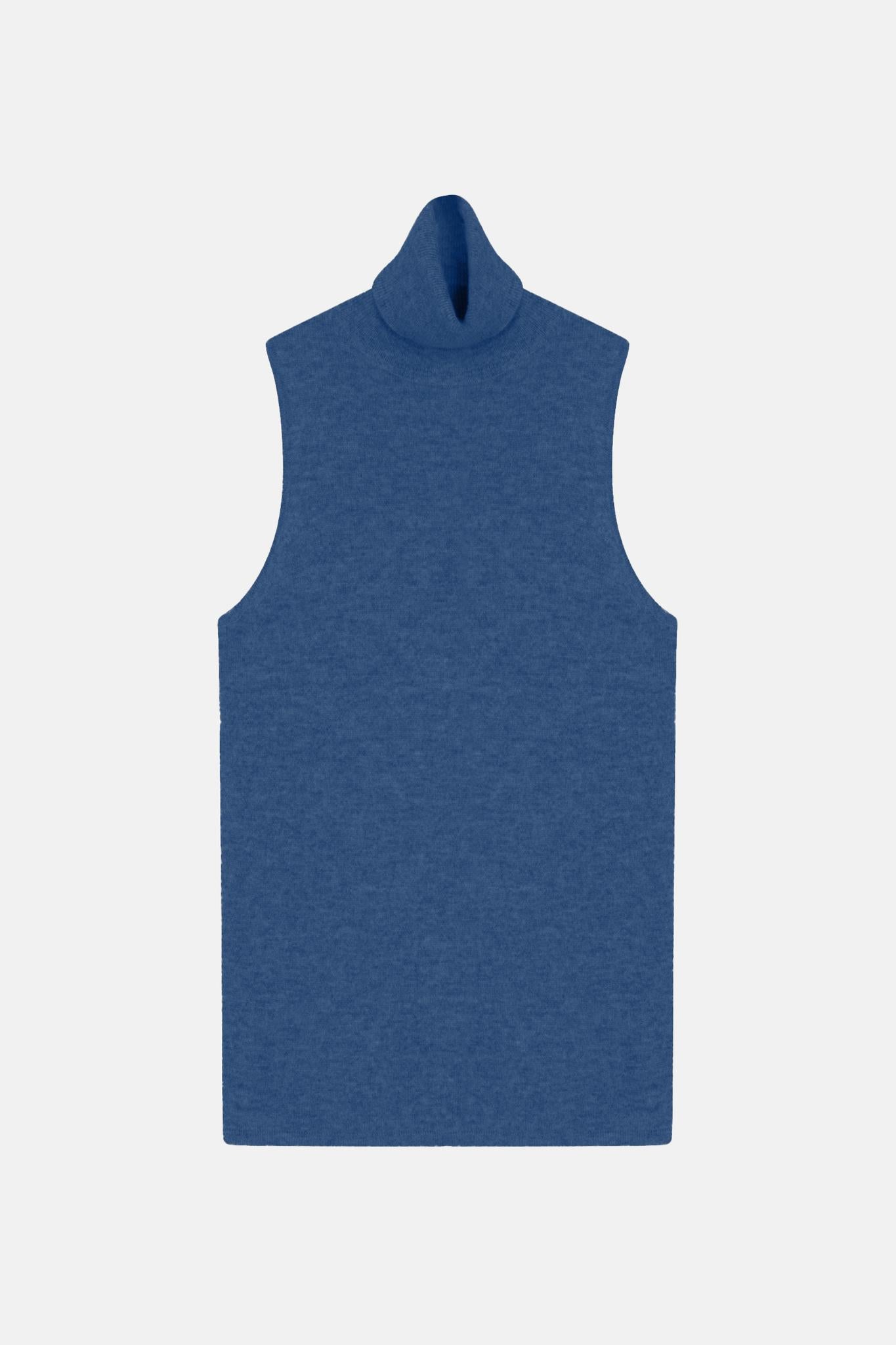 VIOLET pull col roulé bleu denim