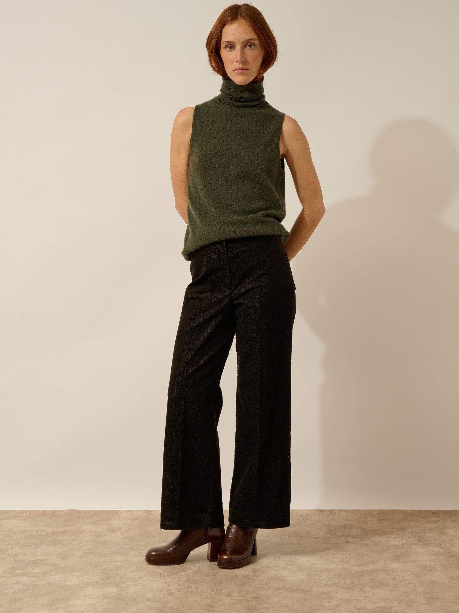 violet pull col roulé kaki