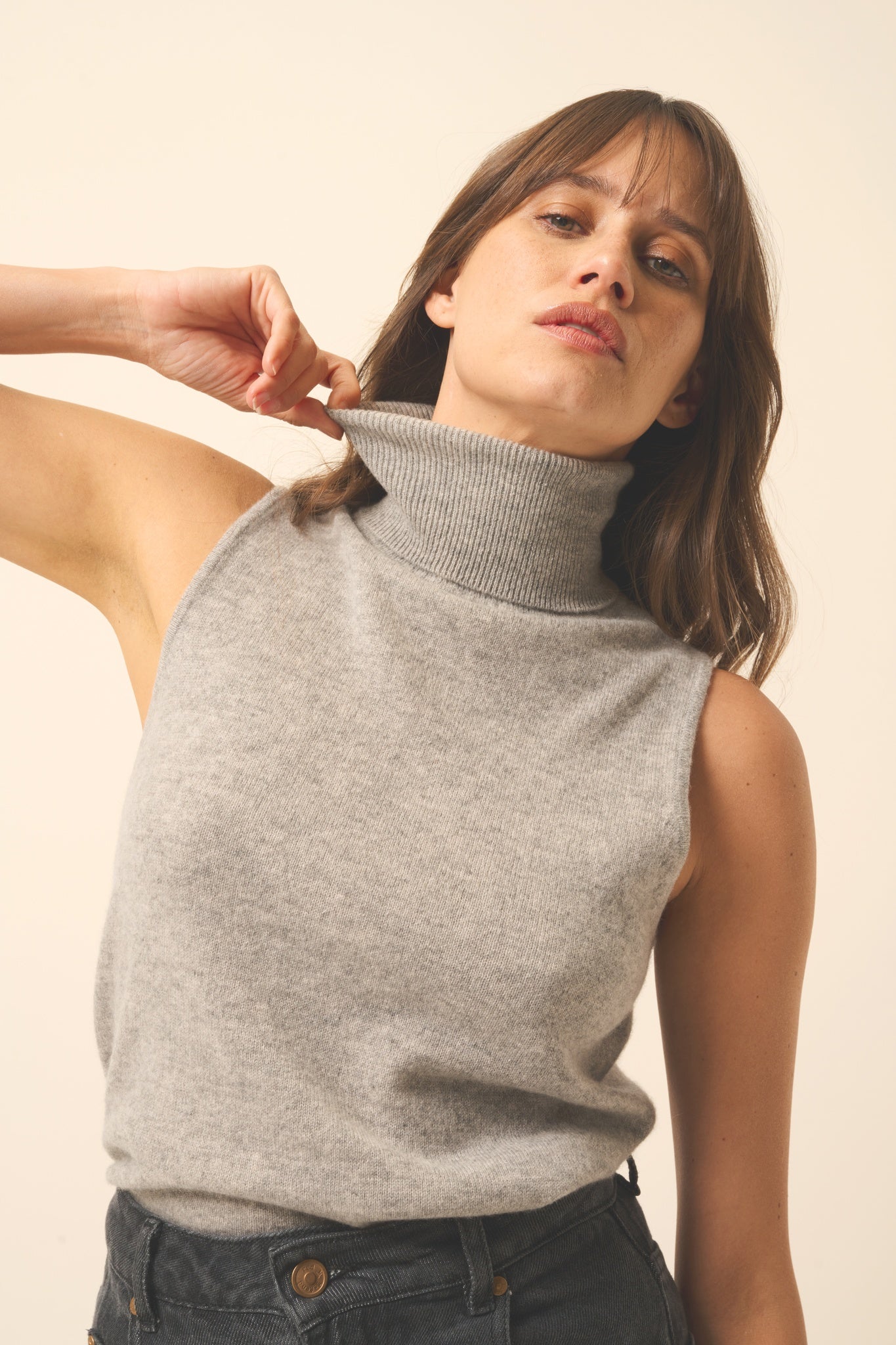 VIOLET pull col roulé nuage chiné