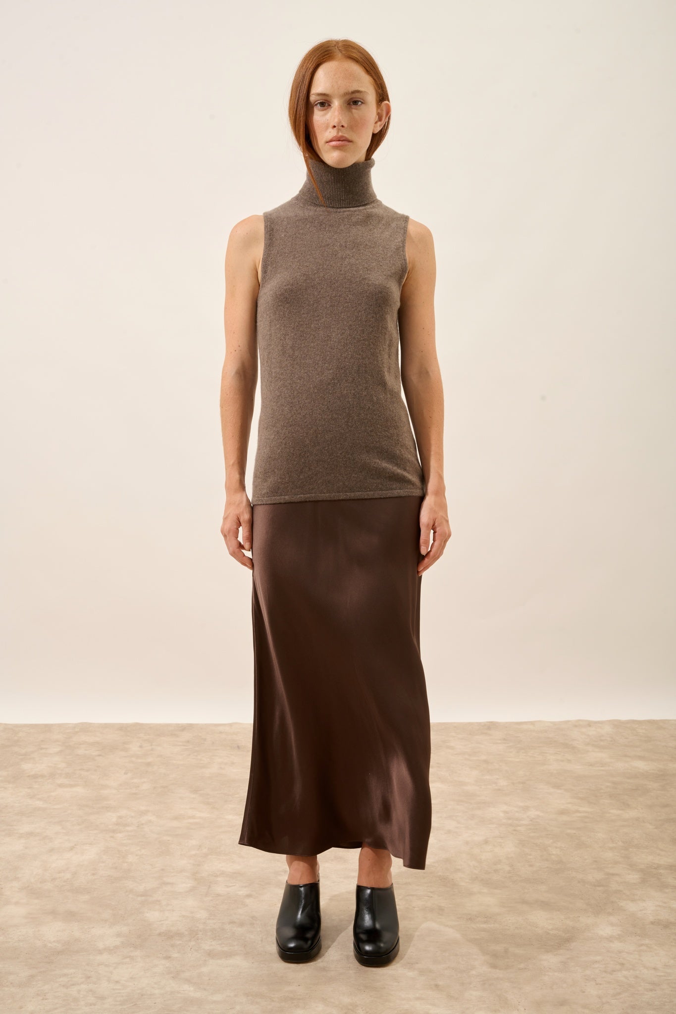 VIOLET taupe mottled turtleneck sweater