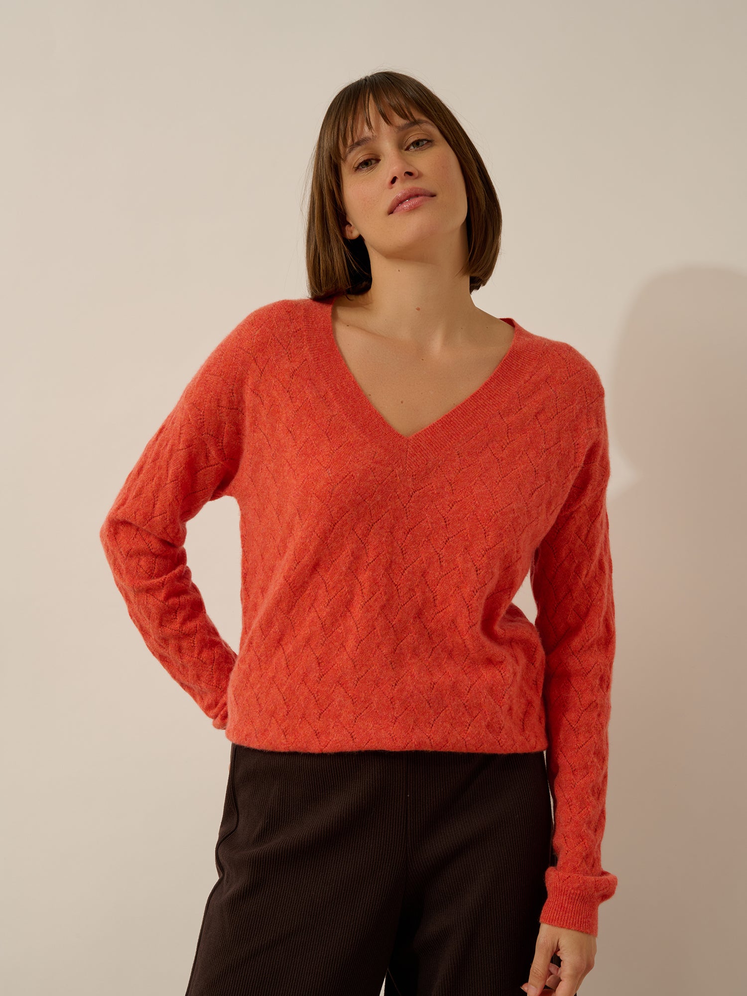 VIREON pull col v orange chiné