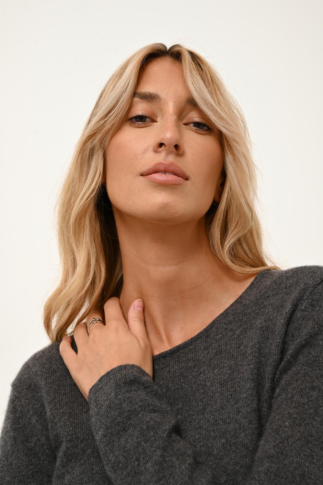 VIVIAN pull col rond anthracite chiné