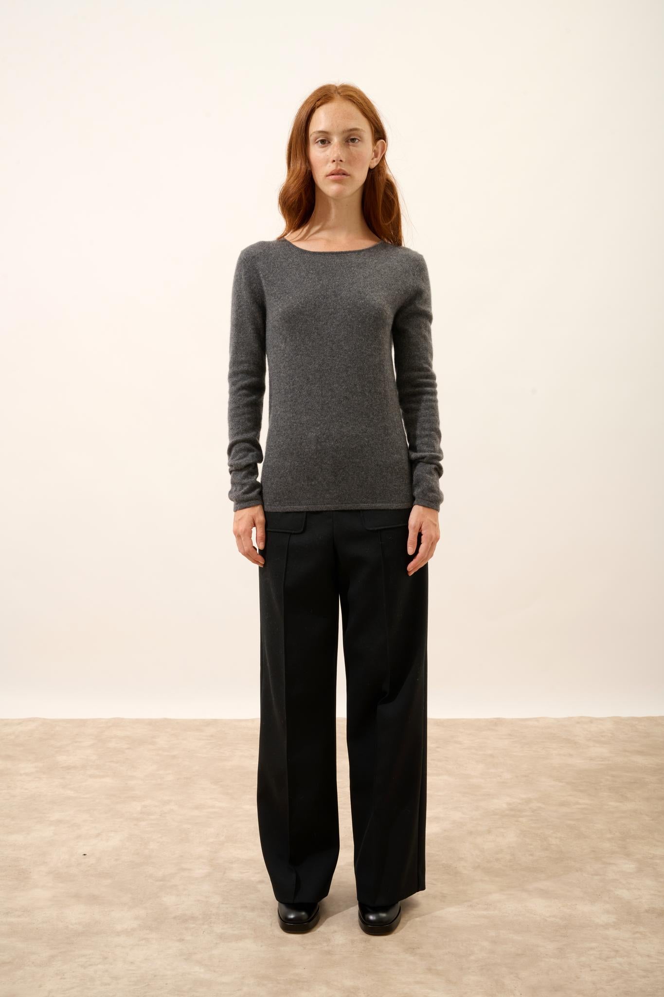 VIVIAN pull col rond anthracite chiné