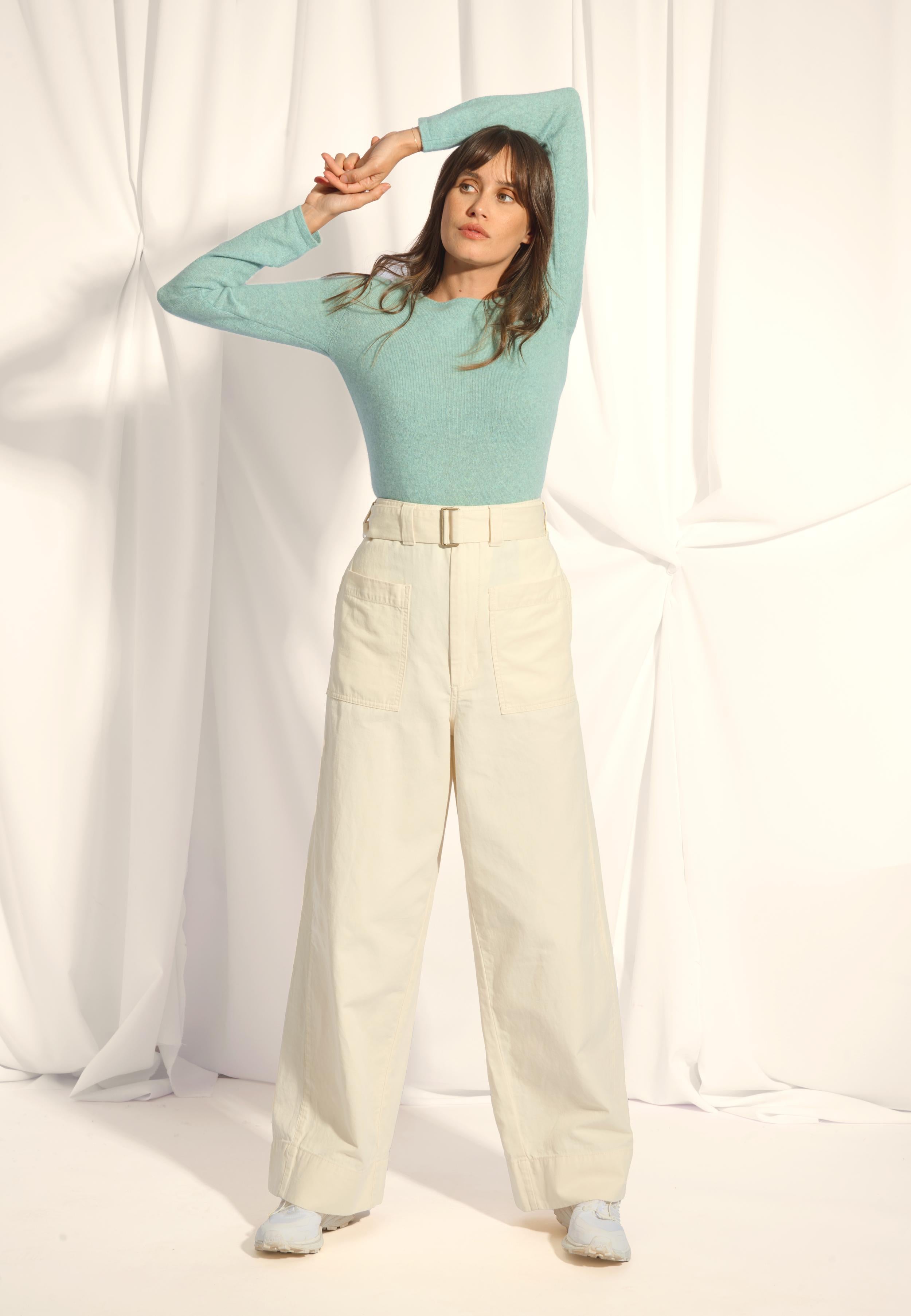 VIVIAN aqua marl crew neck sweater