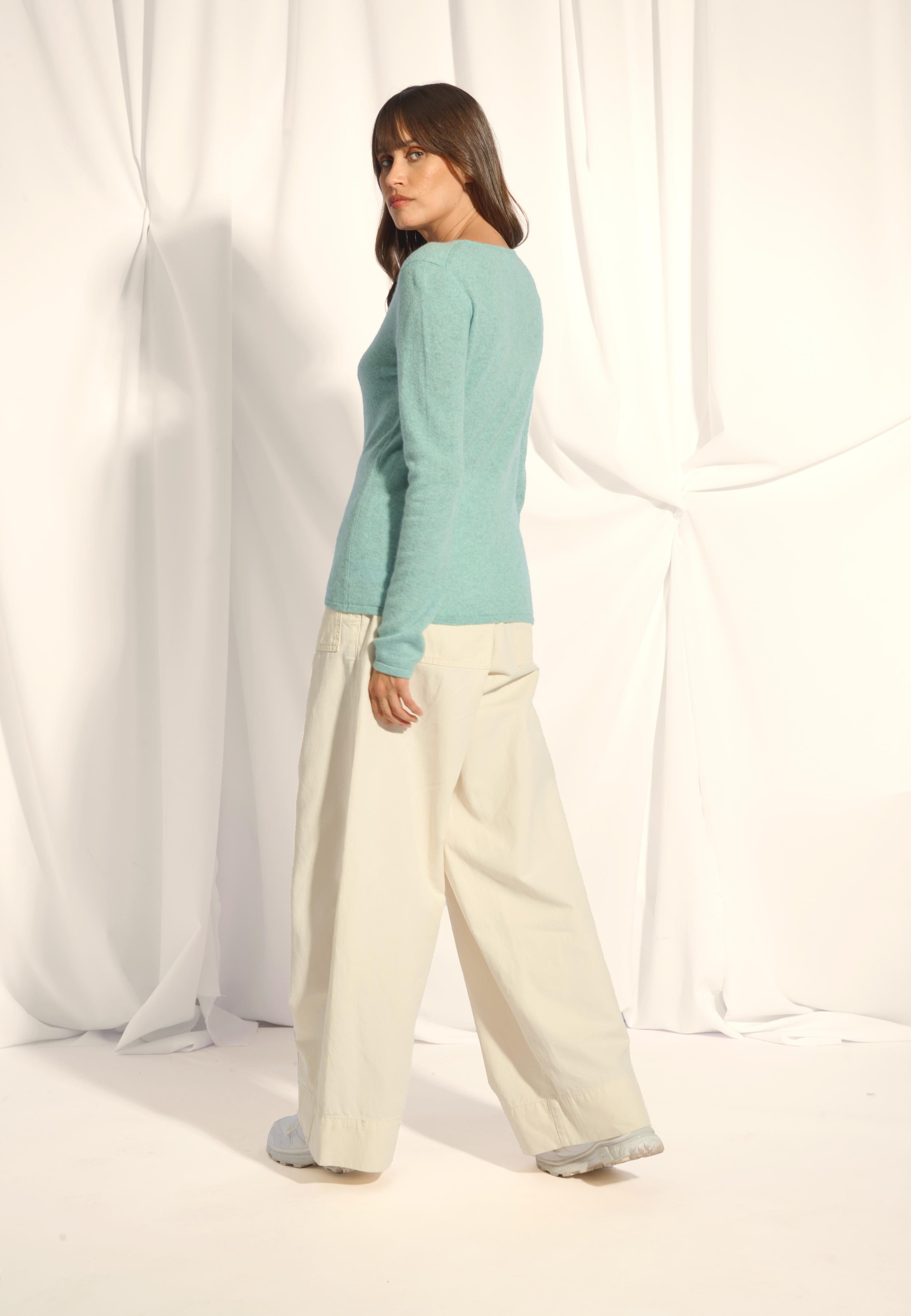 VIVIAN aqua marl crew neck sweater