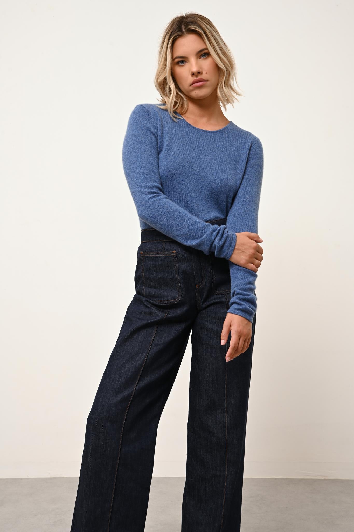 VIVIAN pull col rond bleu denim