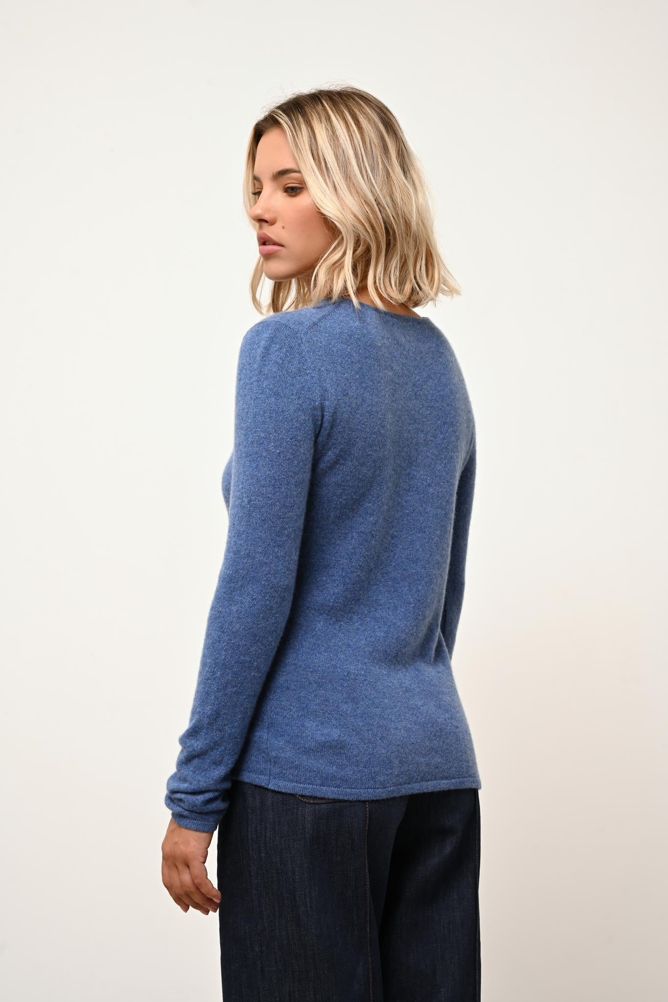 VIVIAN pull col rond bleu denim