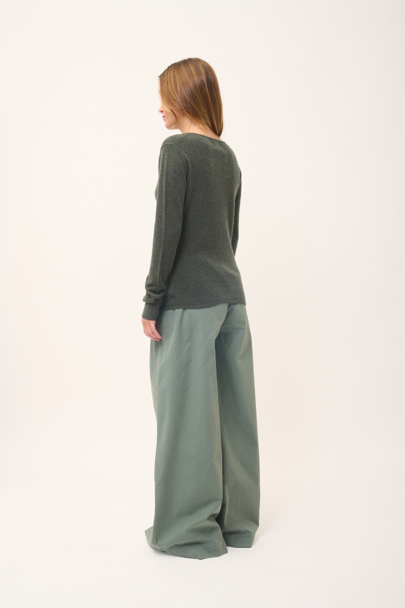 VIVIAN pull col rond kaki chiné