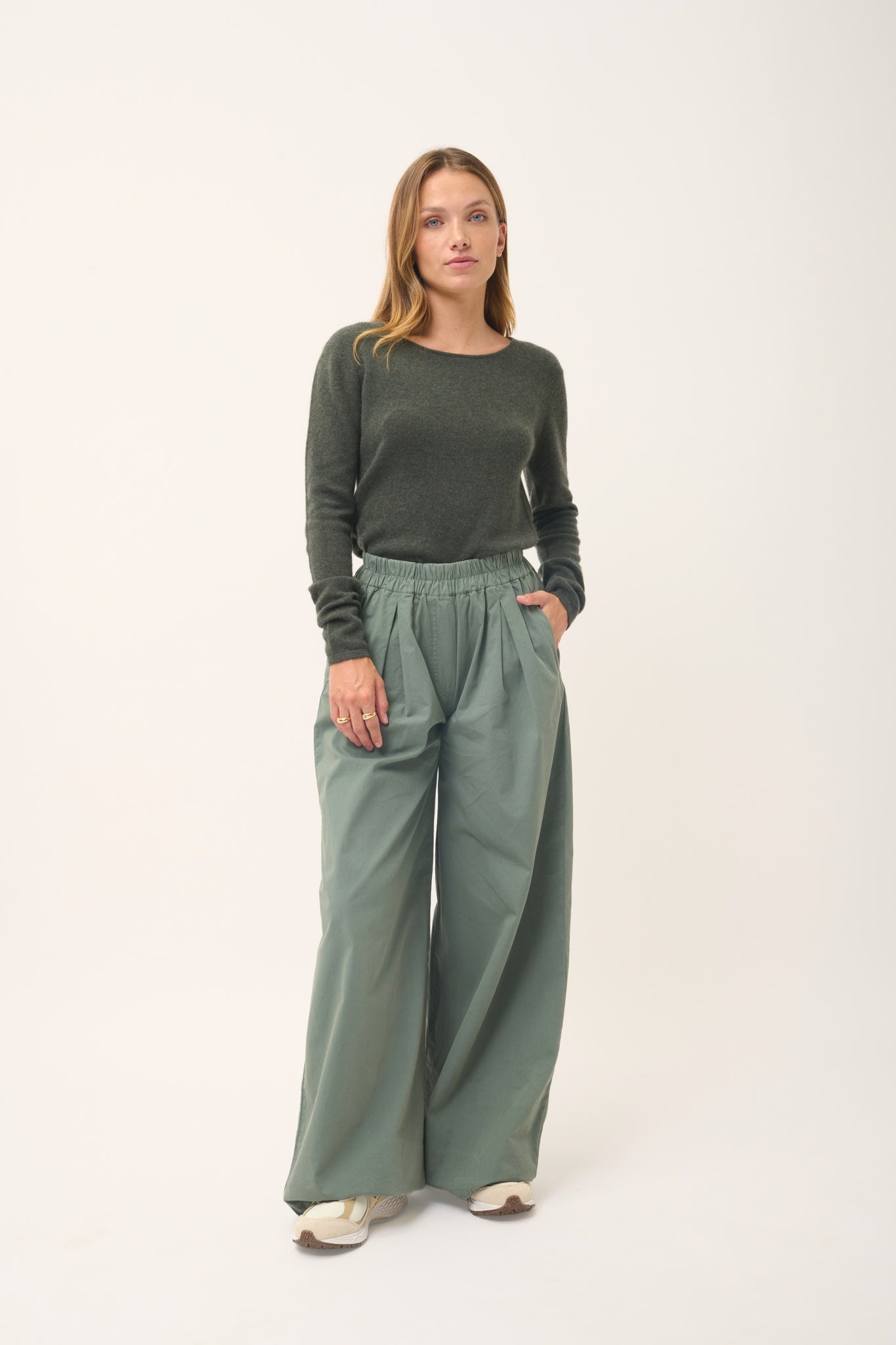 VIVIAN pull col rond kaki chiné