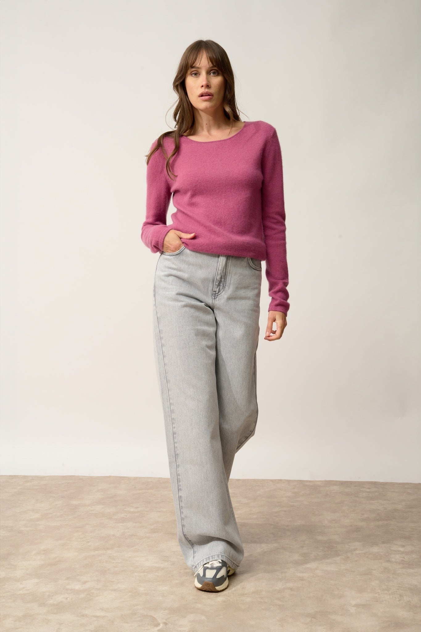 VIVIAN pull col rond orchidée