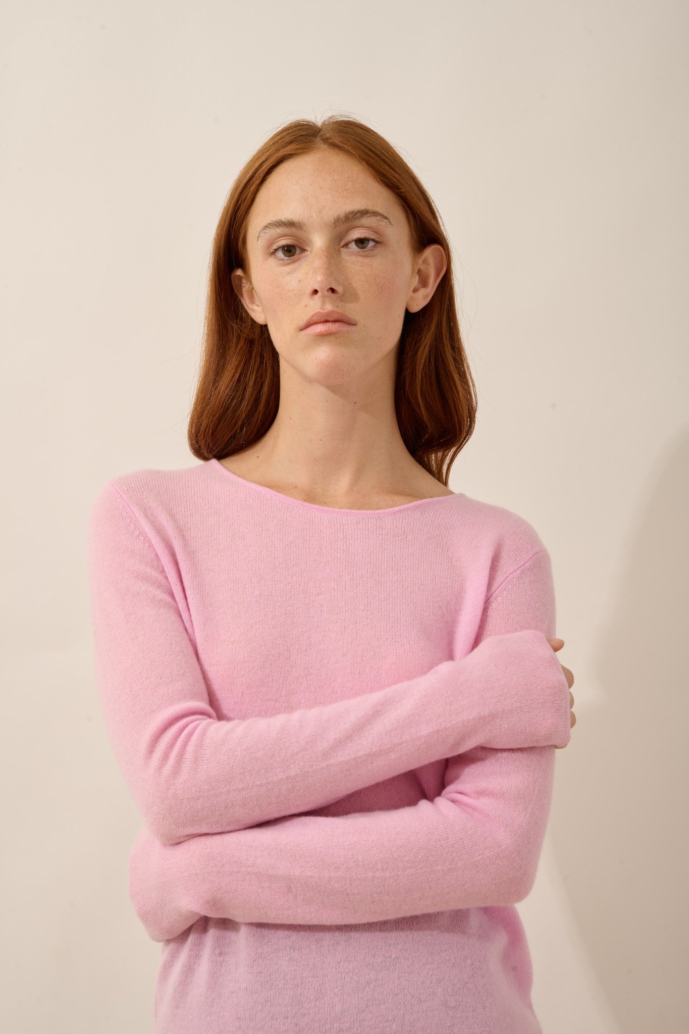 vivian pull col rond quartz rose 100% cachemire